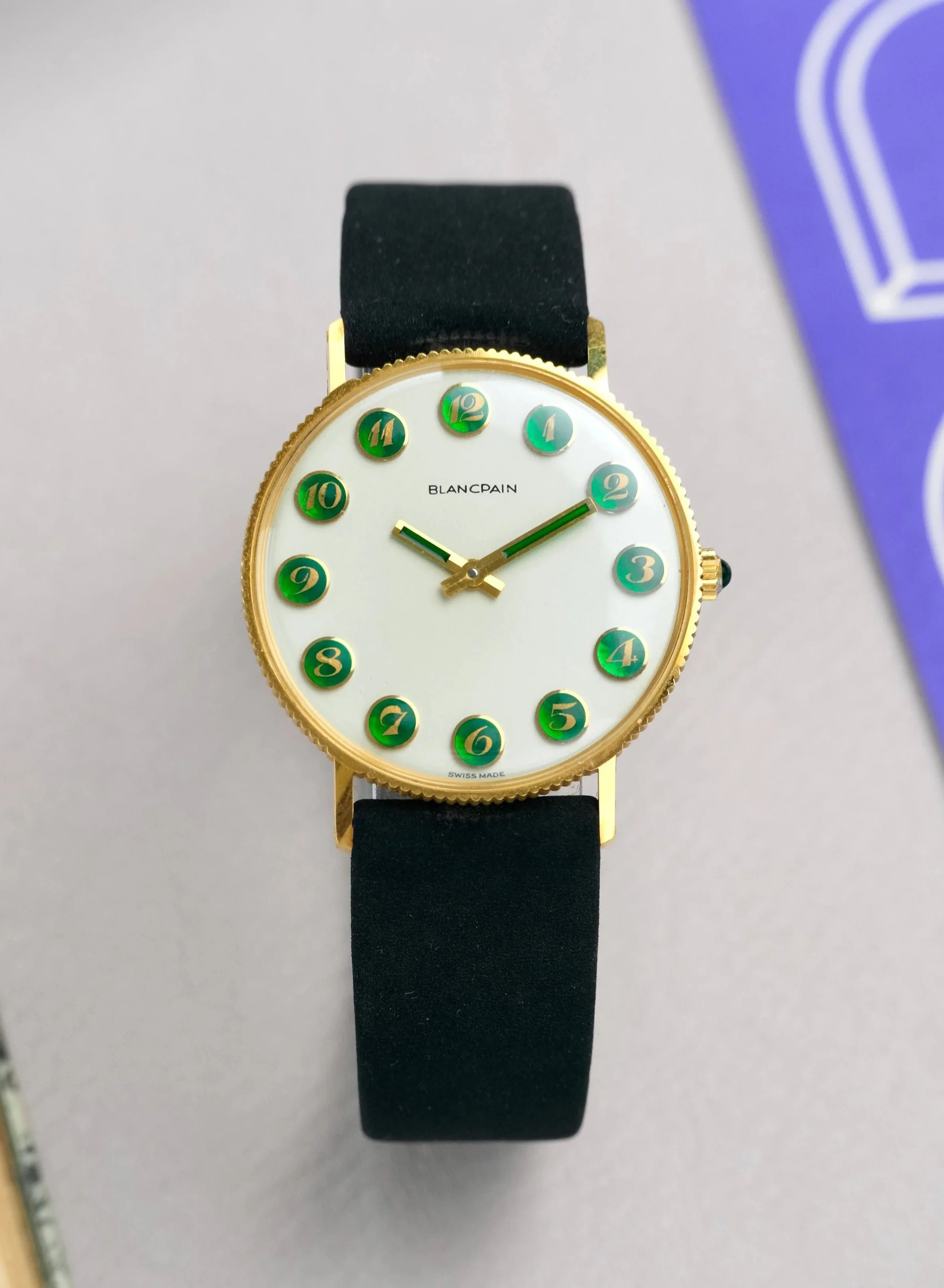 1960's Blancpain Dress Watch 18K YG w/ Green Enamel Breguet Rotary Dial