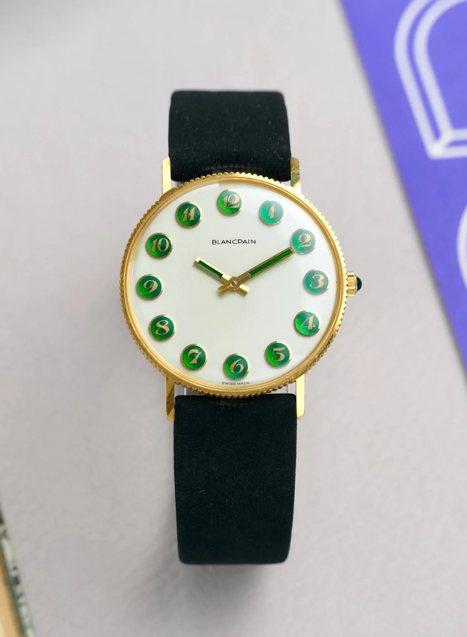 dress watch green dial 1960's Blancpain 18K YG w/ Enamel Breguet Rotary — Goldfinger's Vintage Green face watches