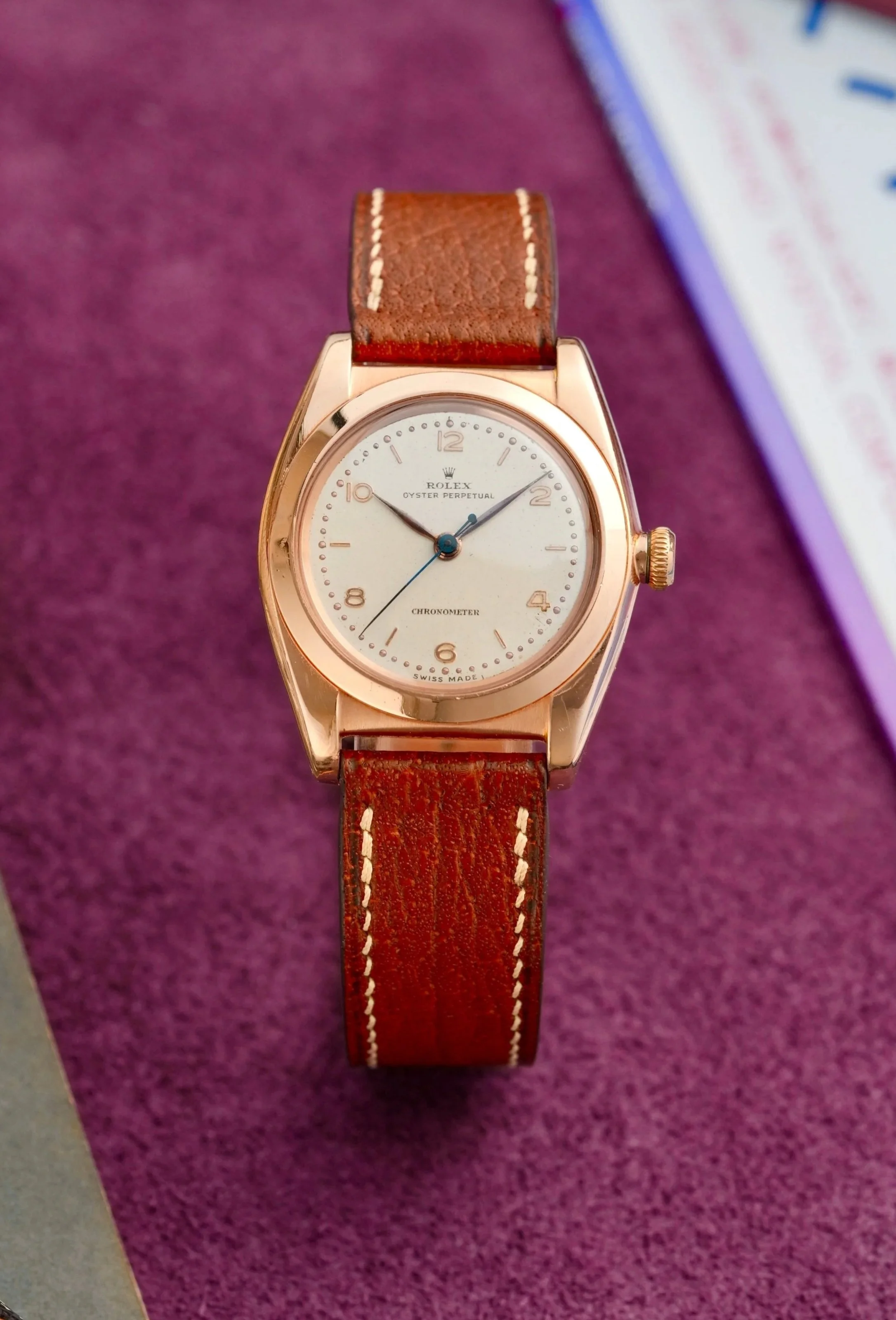 1940's Rolex Oyster Perpetual "Bubbleback" ref. 3131 14K PG