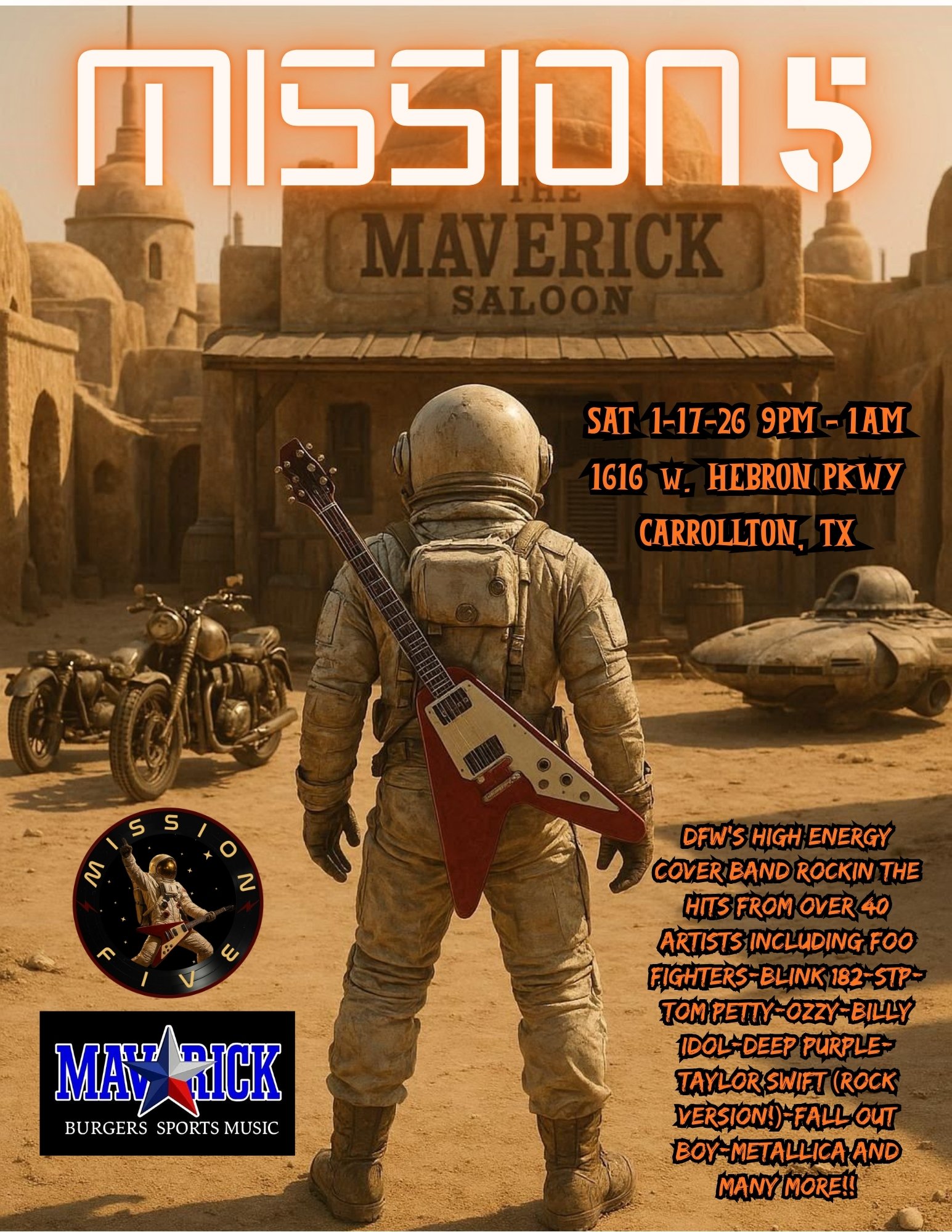 **MISSION 5 ROCKS THE MAVERICK IN CARROLLTON, TX SAT 01/17/26 9PM-1AM** 