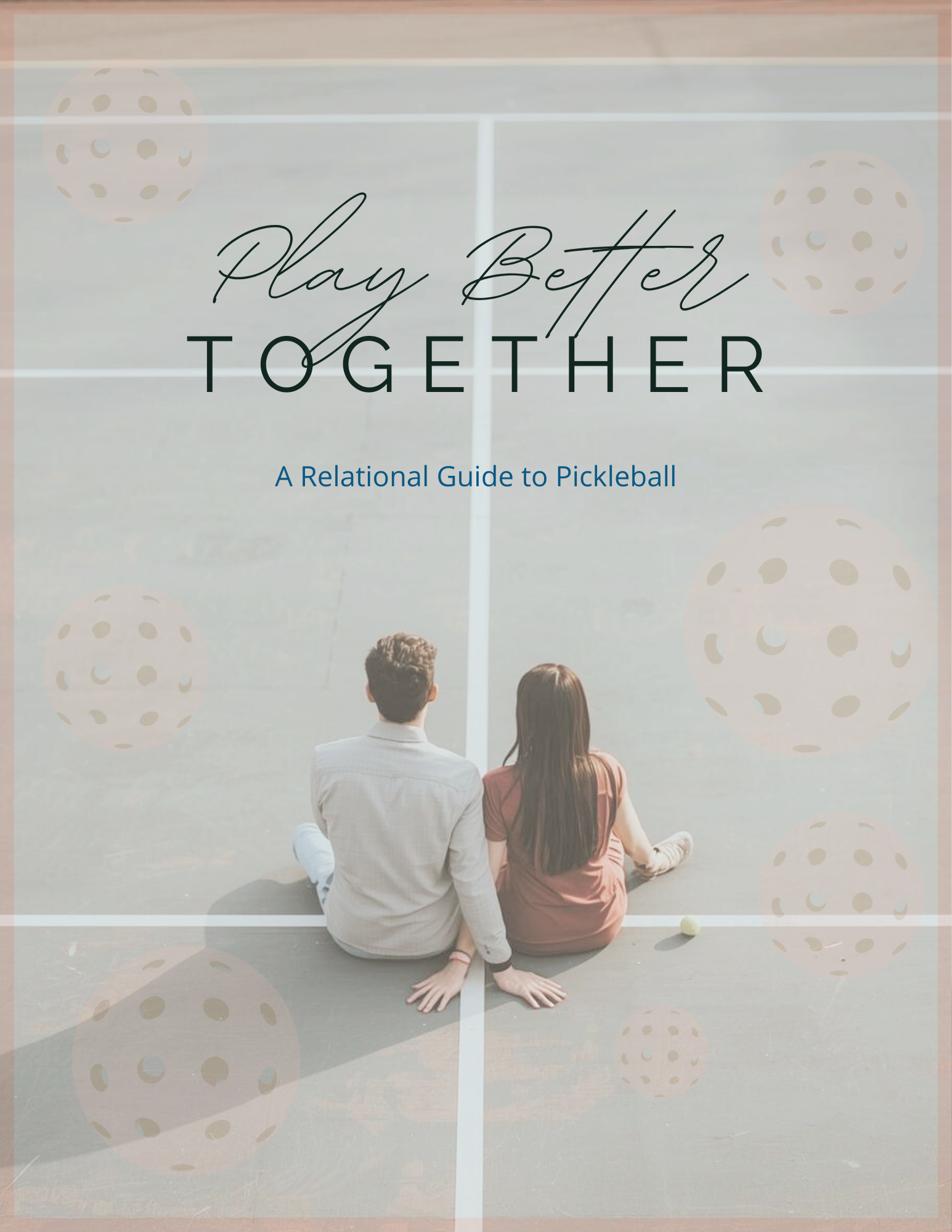 a couple, rear-facing, sitting together on a pickleball court