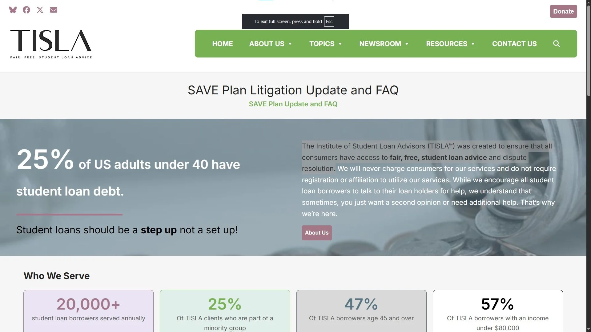 Screenshot for landing page of TISLA