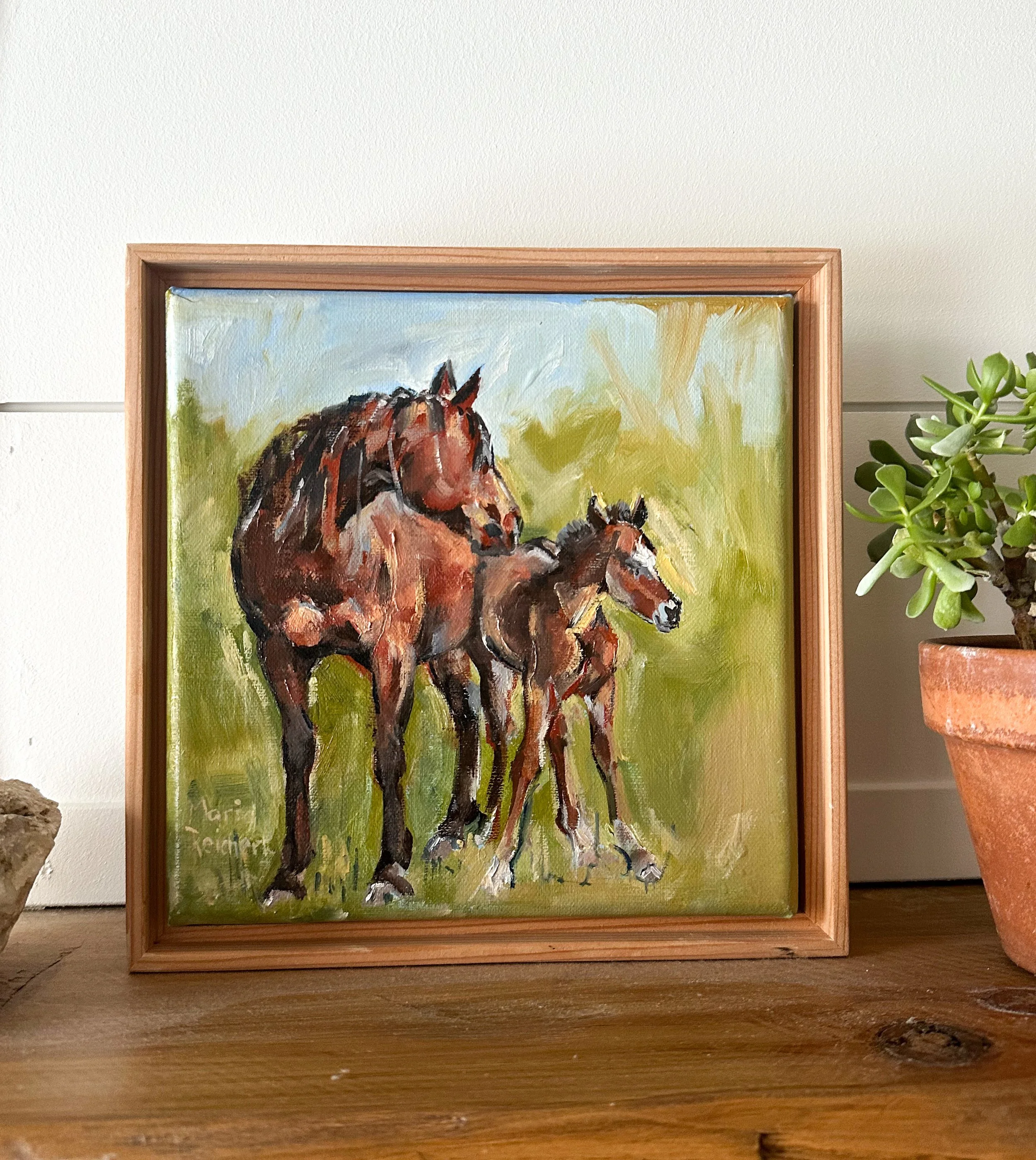 "Looking Out For You" Mare and Foal Oil Painting