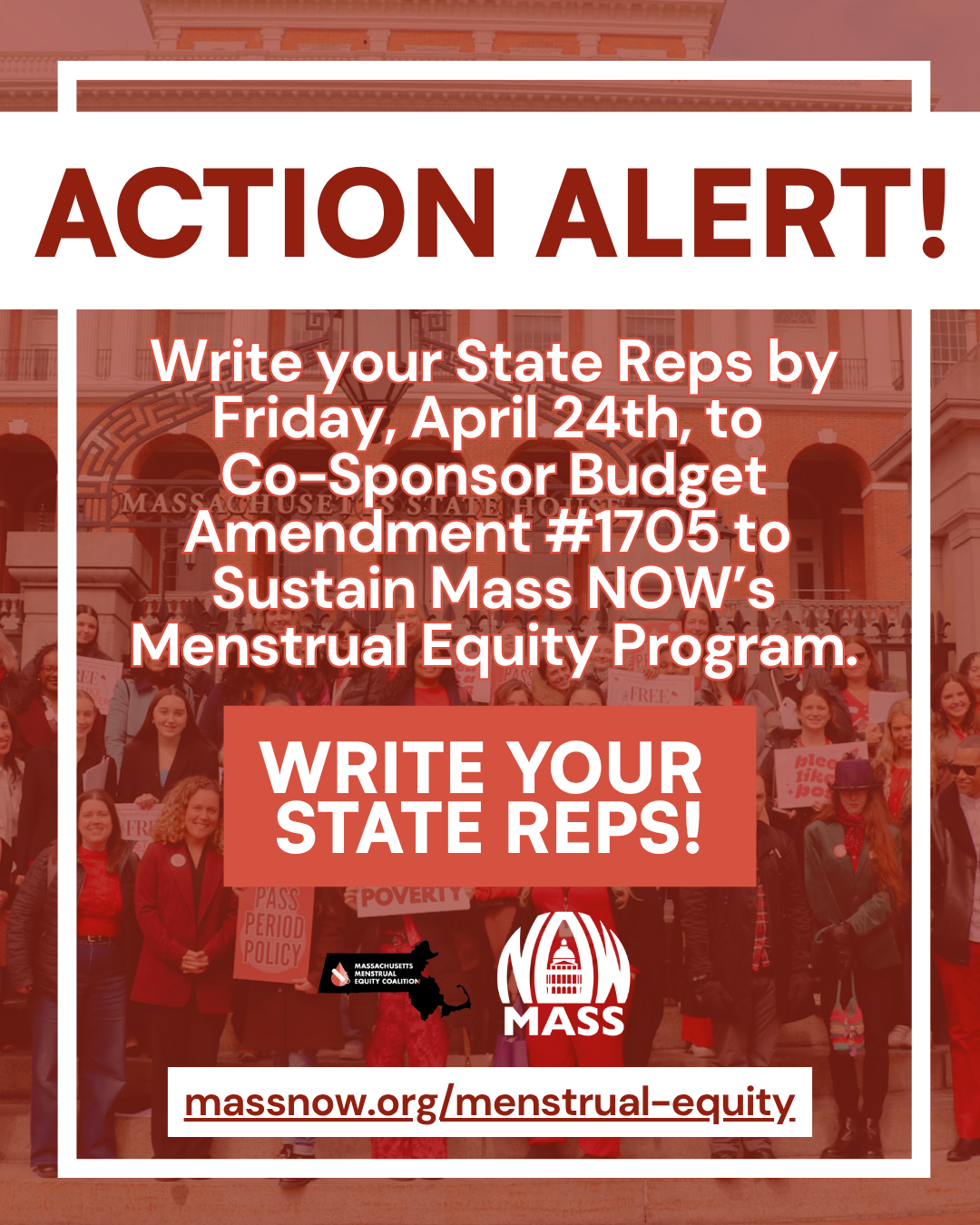 Write your State Representatives to Co-sponsor Budget Amendment #1705 to sustain our menstrual equity program!&nbsp;