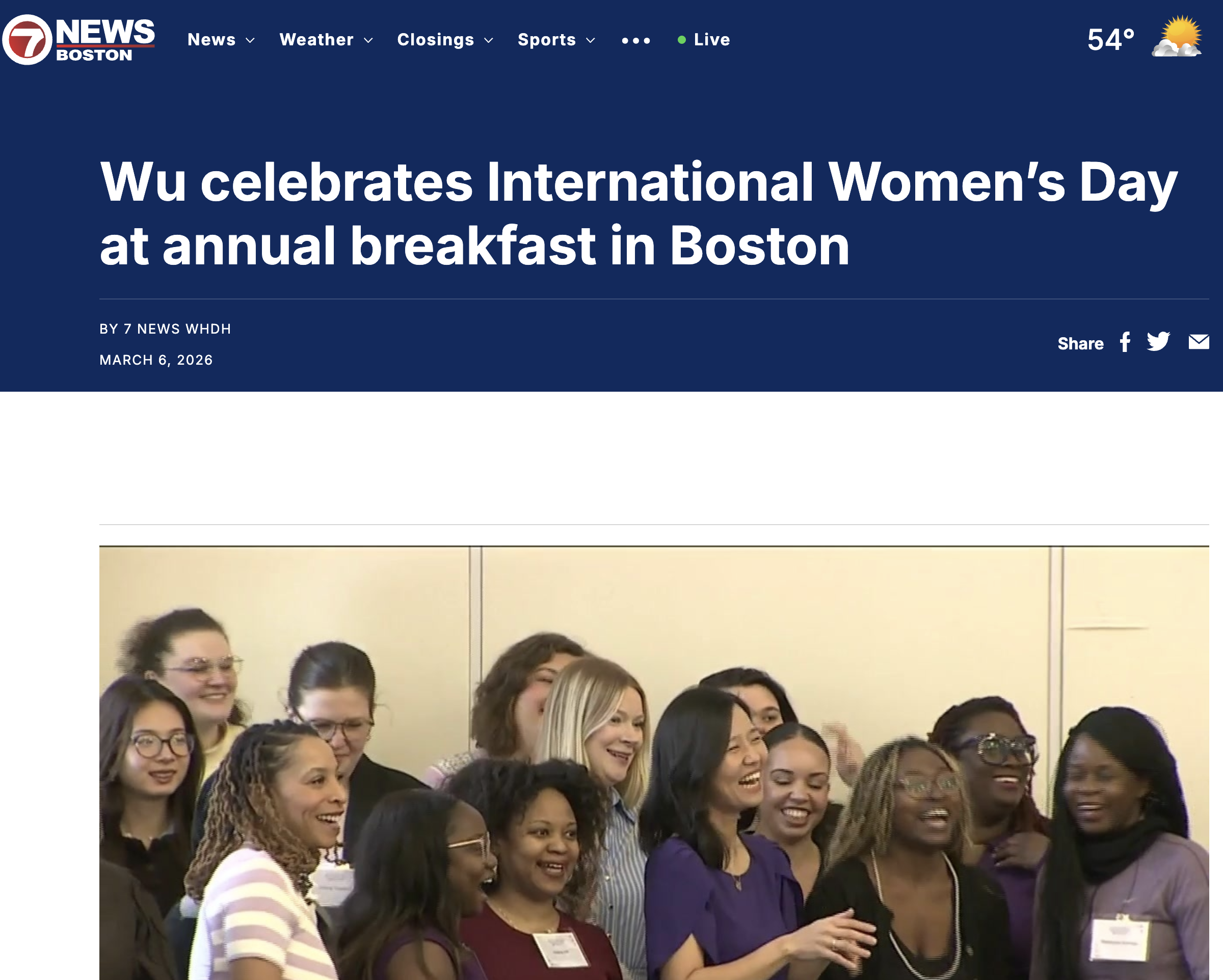 7 News Boston: Wu celebrates International Women's Day at annual breakfast in Boston. By 7 News WHDH, March 6, 2026.