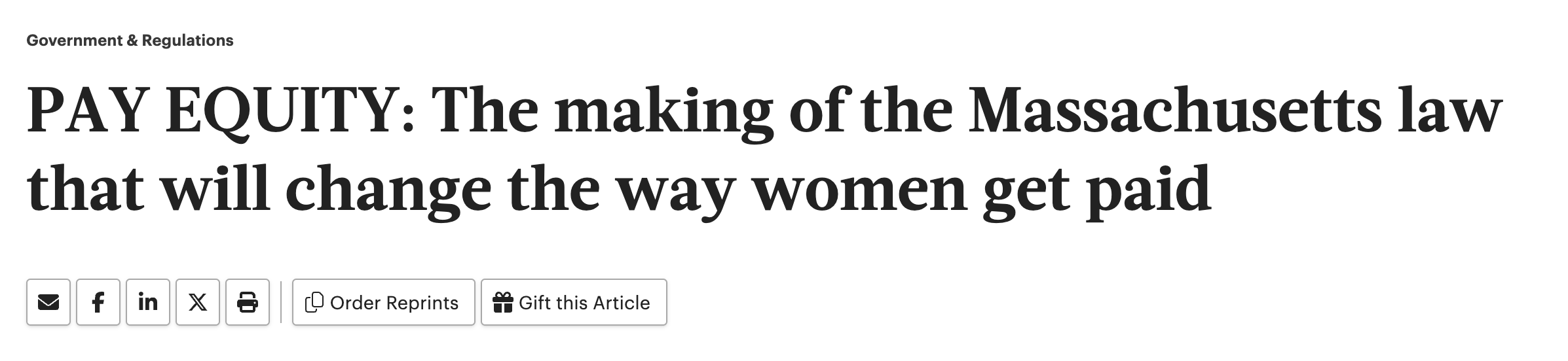 The Business Journals: PAY EQUITY: The making of the Massachusetts law that will change the way women get paid. By Melissa Wylie, August 8, 2016.