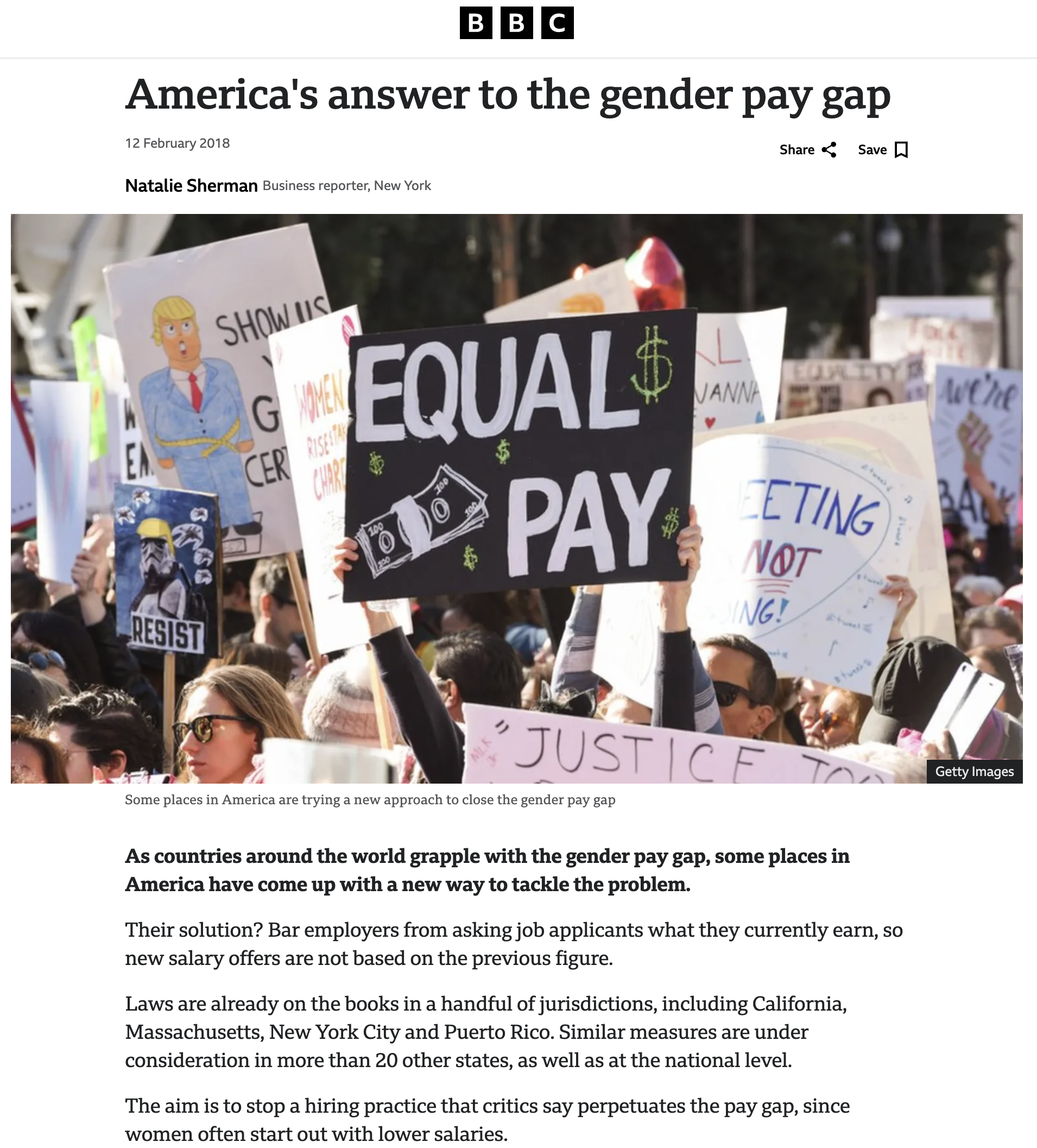 BBC: America's answer to the gender pay gap. By Natalie Sherman, February 12, 2018.