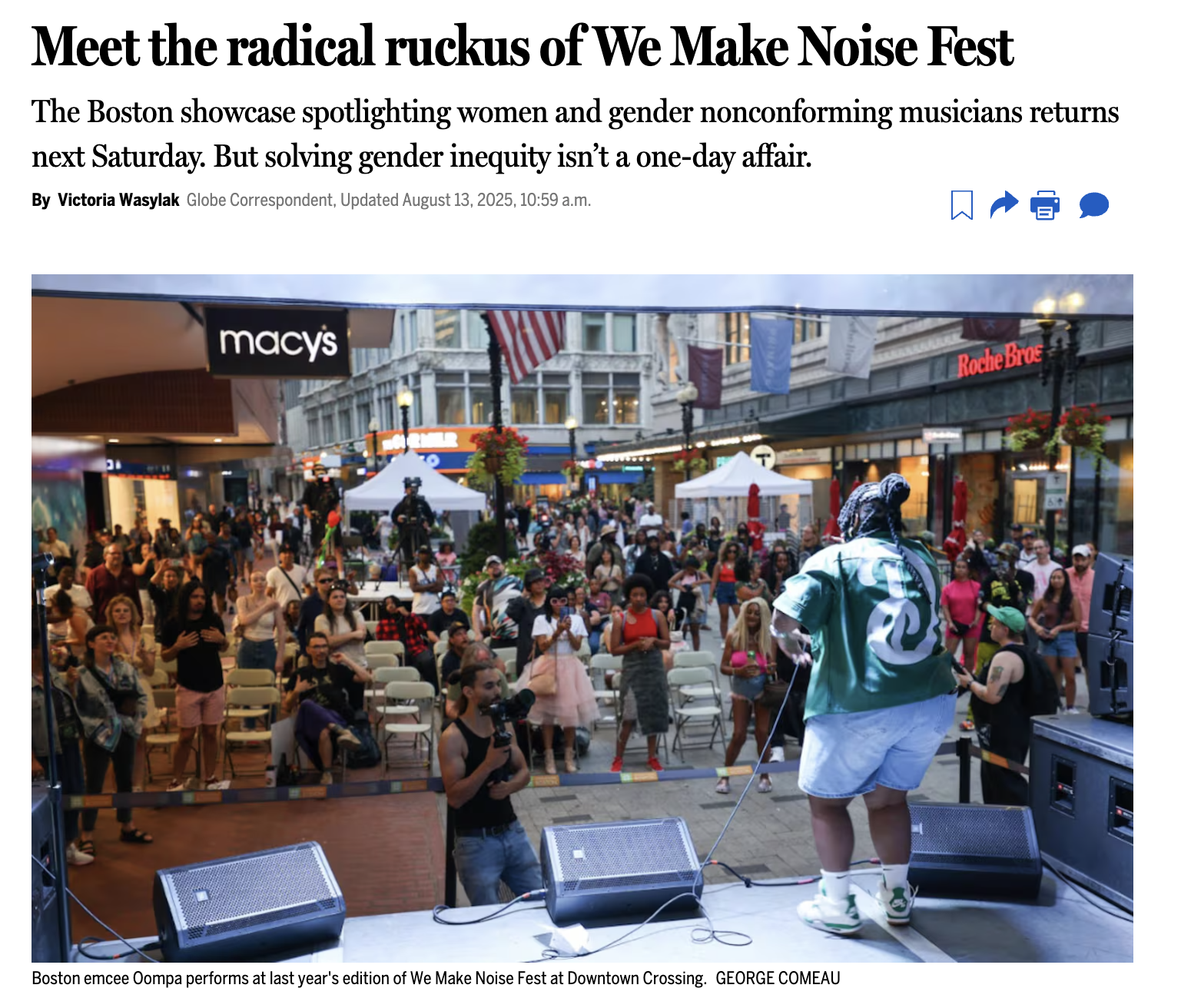 The Boston Globe: Meet the radical ruckus of We Make Noise Fest. By Victoria Wasylak, August 13, 2025