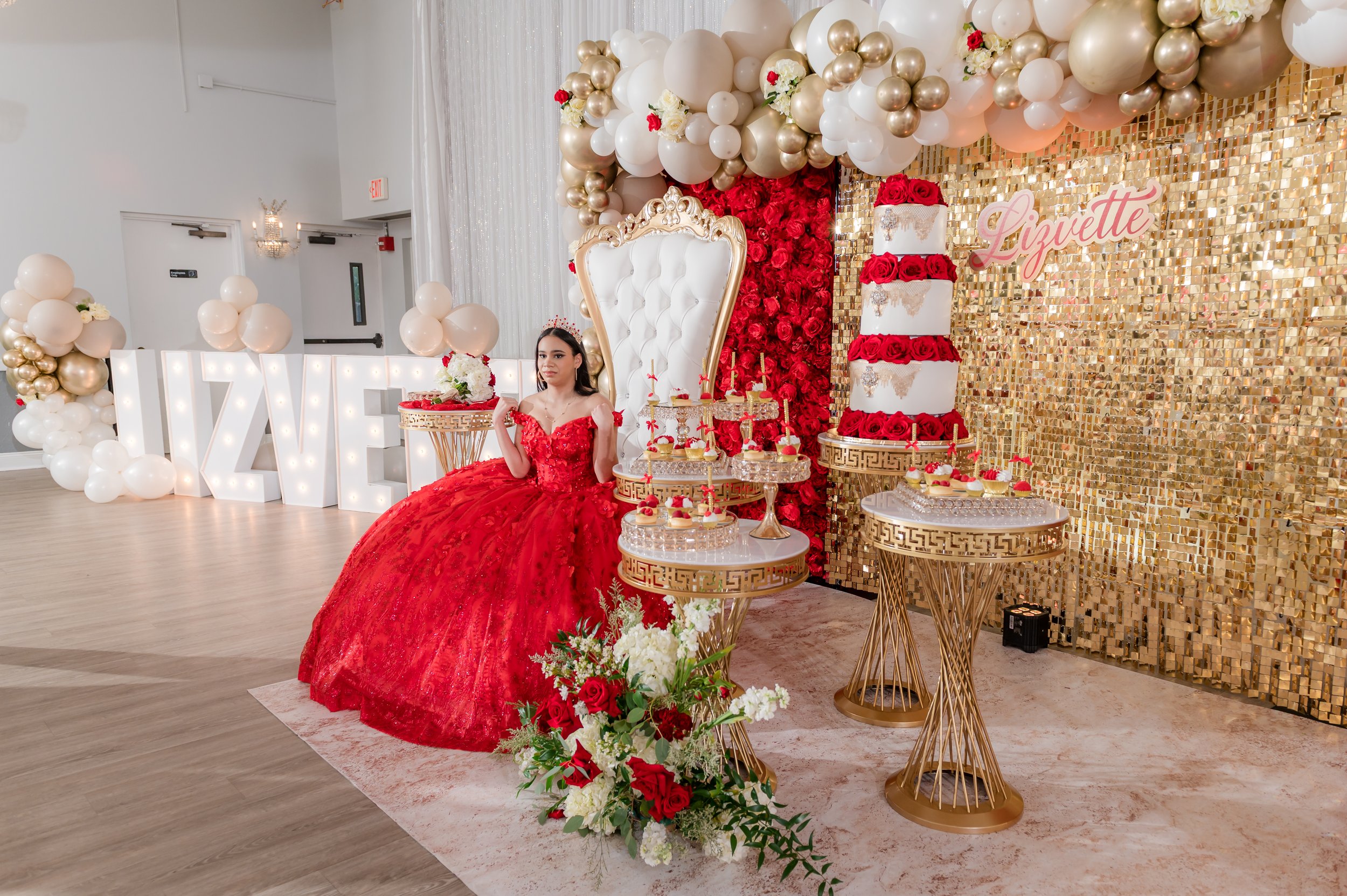 red white gold 15th birthday party