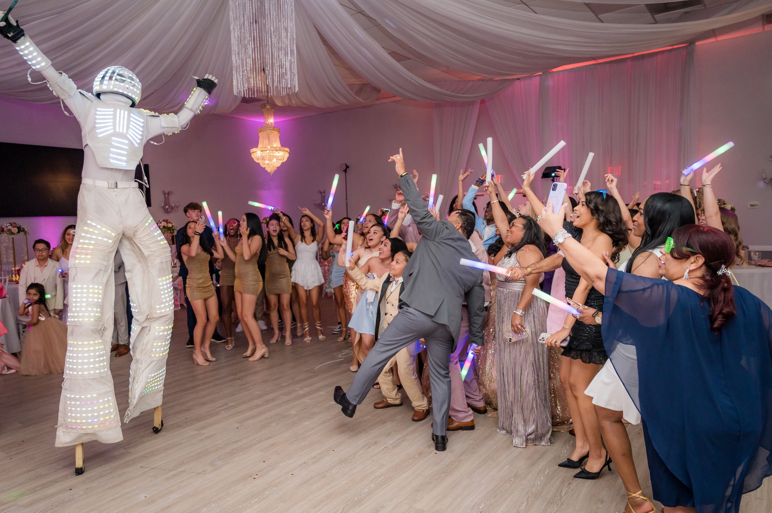 glow stick party with stilted man