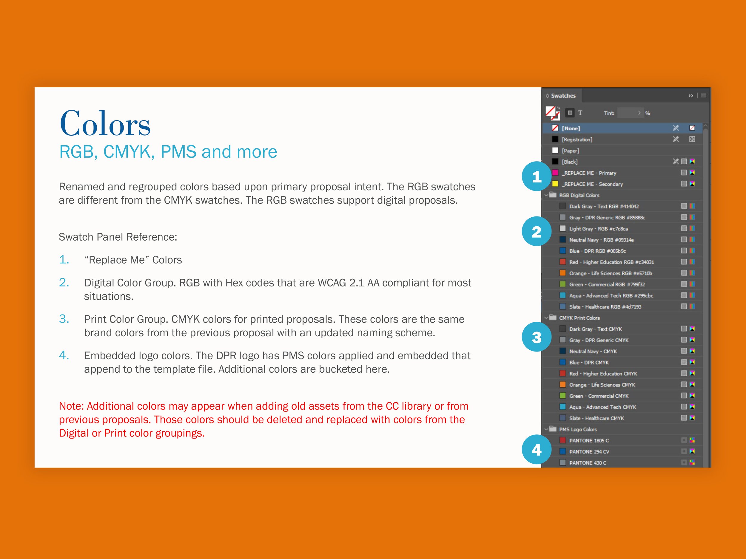 The entire proposal was designed to be quickly recolored by replacing the neon placeholders. Each core market has a predetermined color scheme.