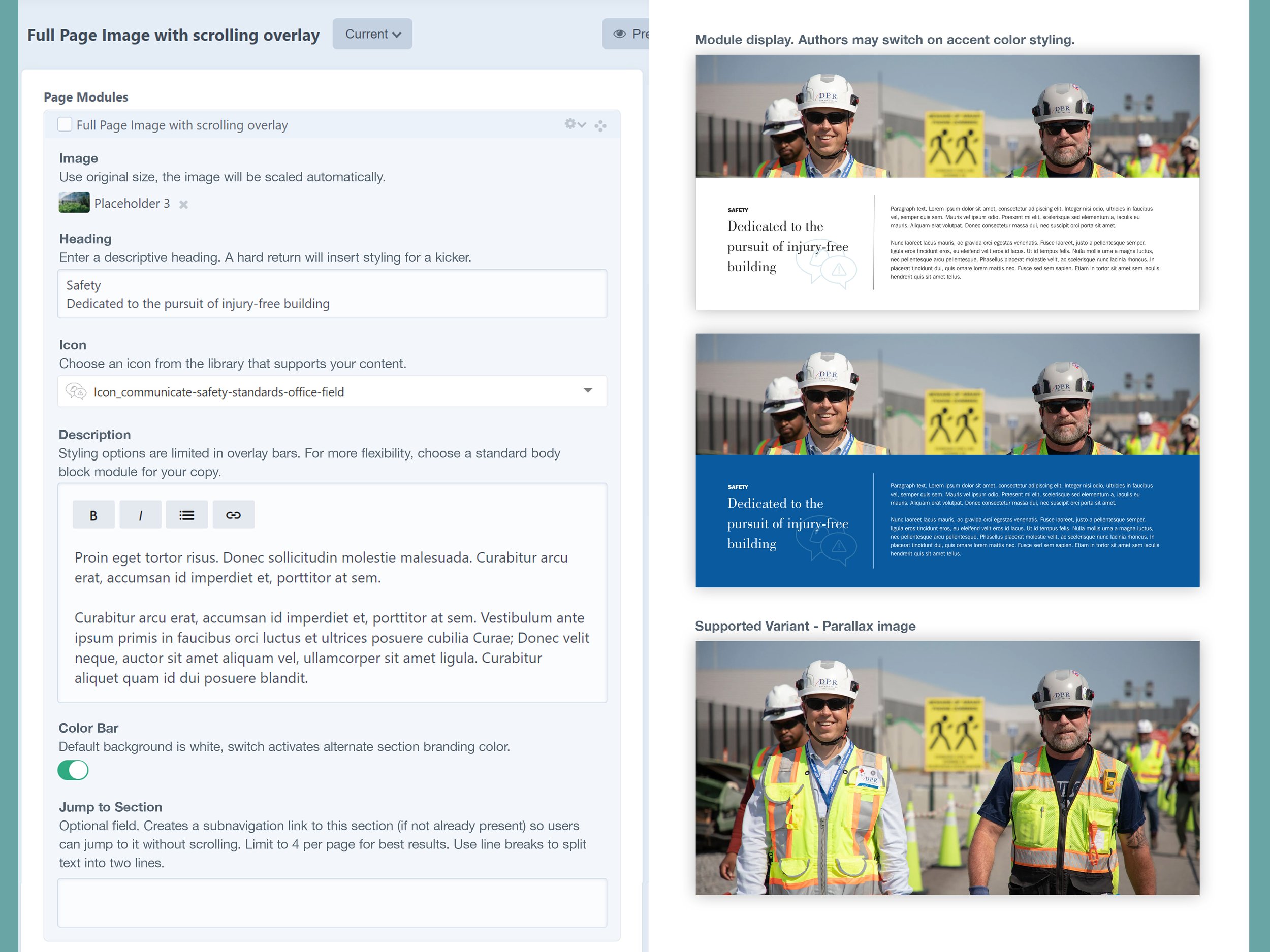 To minimize additional costs, the existing website was deconstructed into modules and text blocks that could be reused to create new views. Organizing and documenting components accelerated design work.