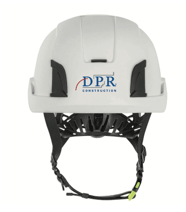 DPR Construction logo placement on a helmet