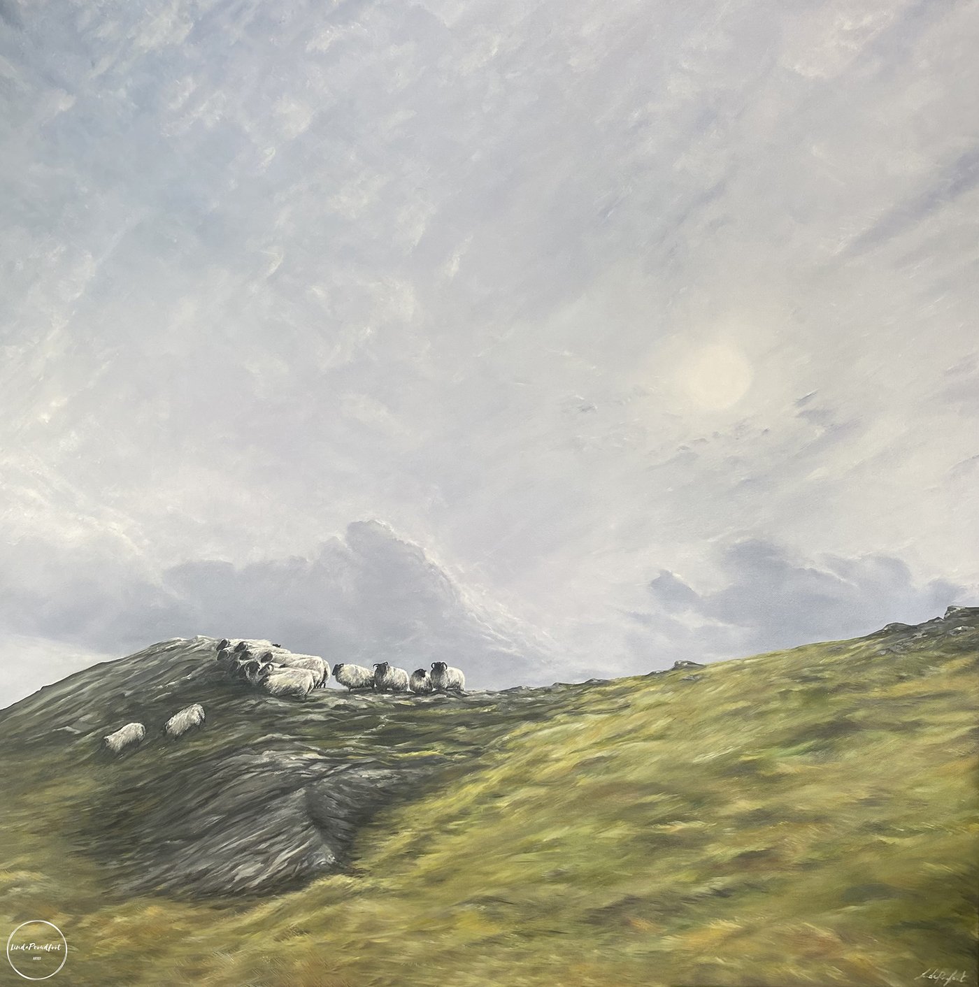 Flock on the Ridge - 105 x 105cm - Oil on Canvas, Framed