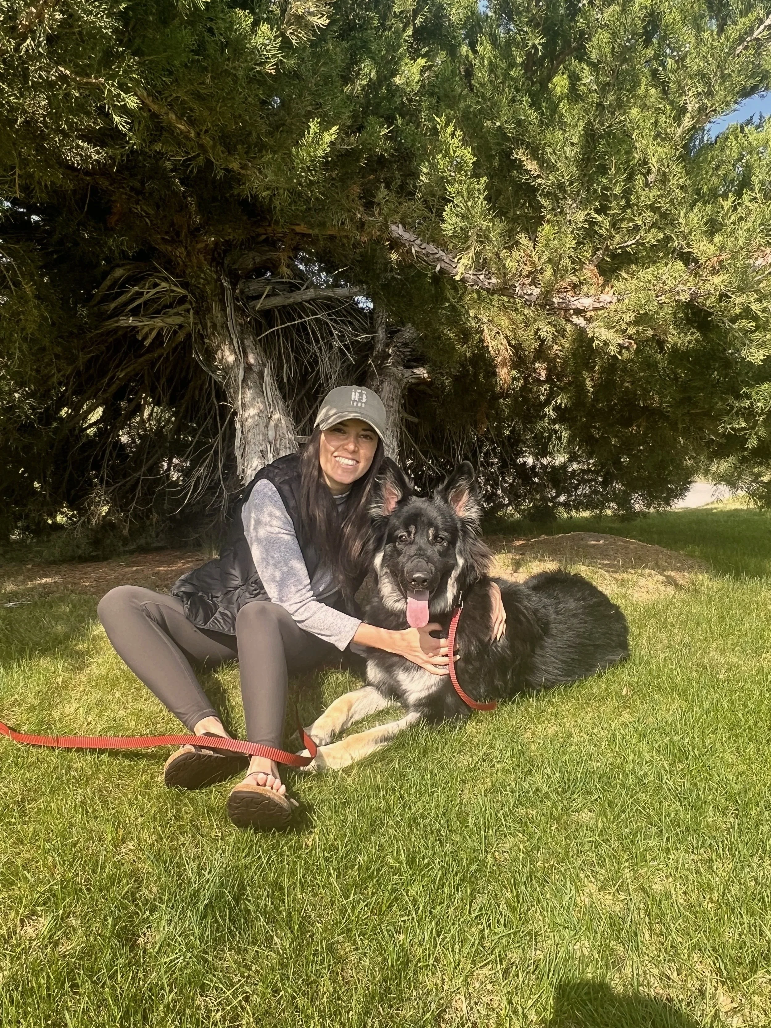 Photo of Pam and her German Shepherd