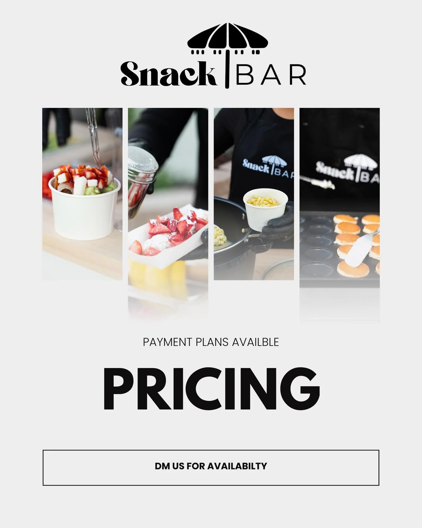 Always transparent about our pricing! 💵

DM us today for availability📅

#snackbarie #snackbarlosangeles #snackbarorangecounty #snackbarinlandempire #minipancakes🥞❤️