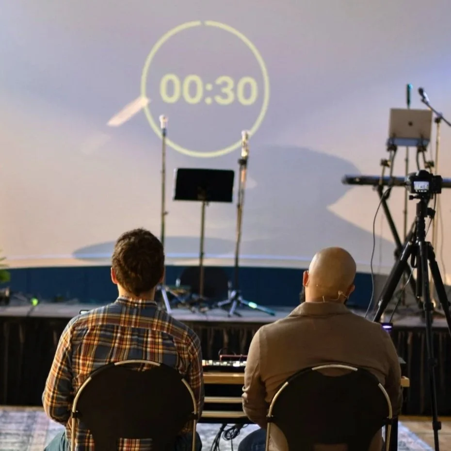 Technical arts team preparing for Sunday service at Restore Houston Church