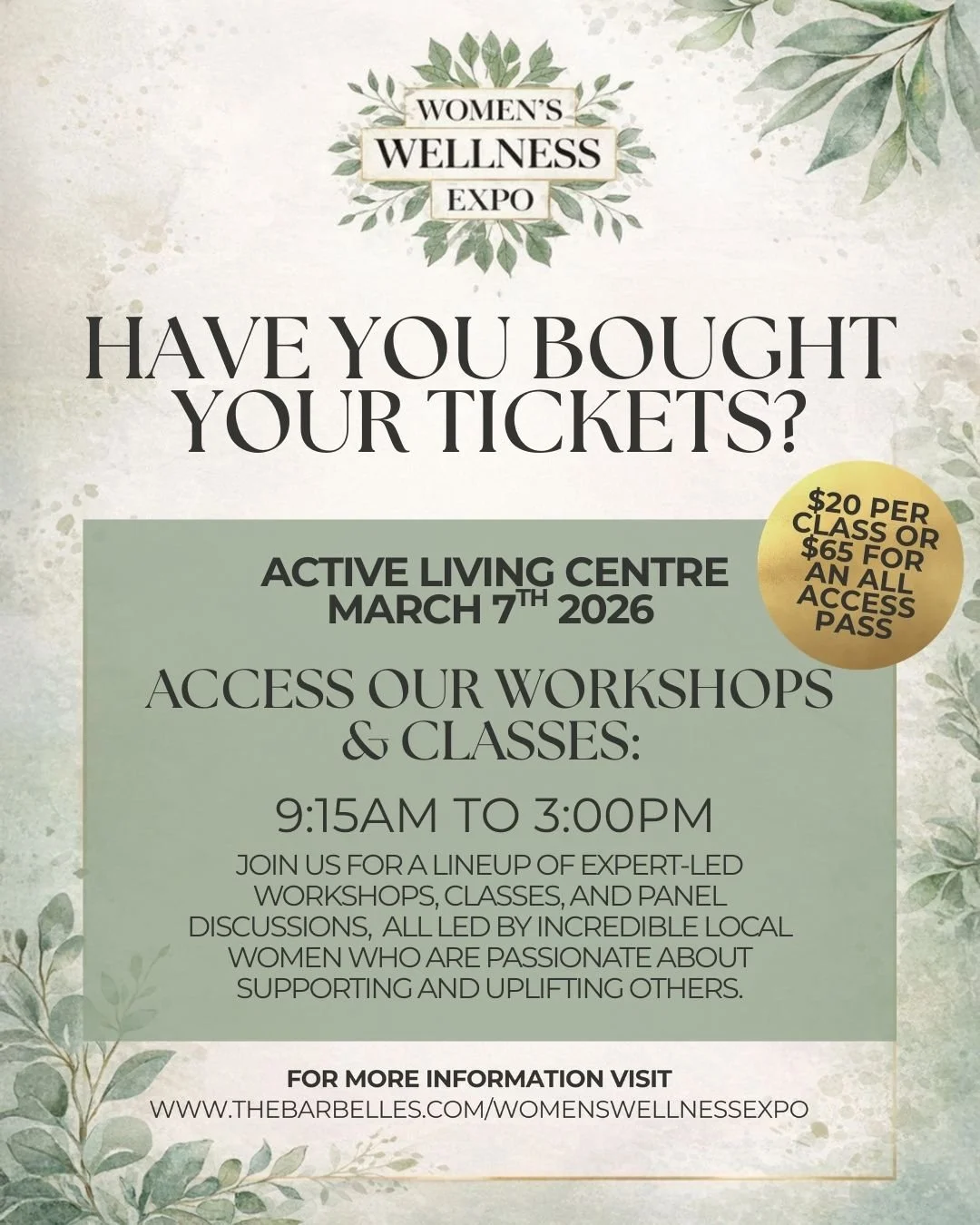 I'm excited to be one of the vendors at the Women's Wellness Expo on March 7th. Tickets can be purchased at https://www.eventbrite.ca/e/womens-wellness-expo-tickets-1979899258981?aff=oddtdtcreator

Hope to see you there!
@team_barbelles