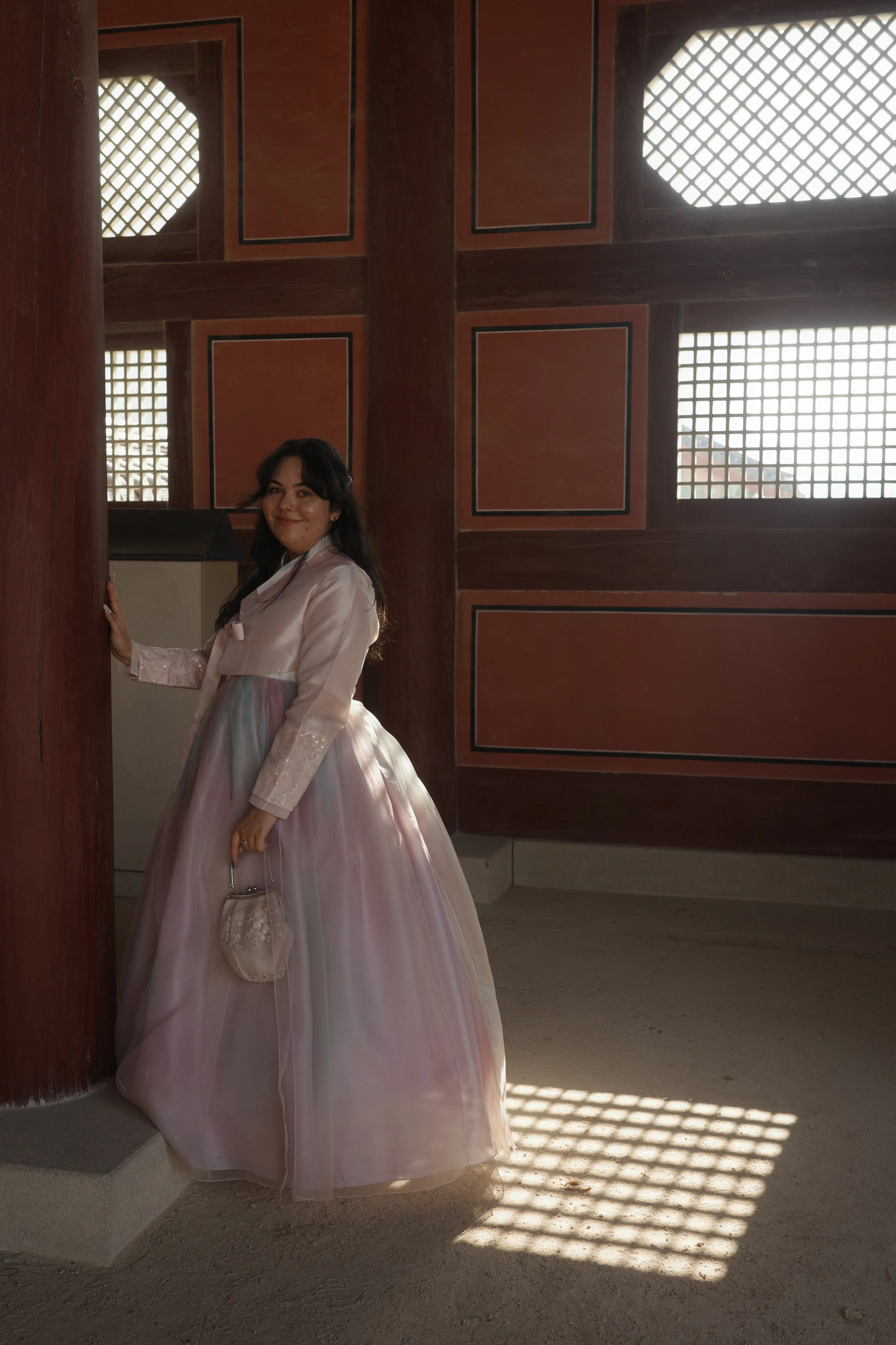 Posing seriously for once in a Korean temple
