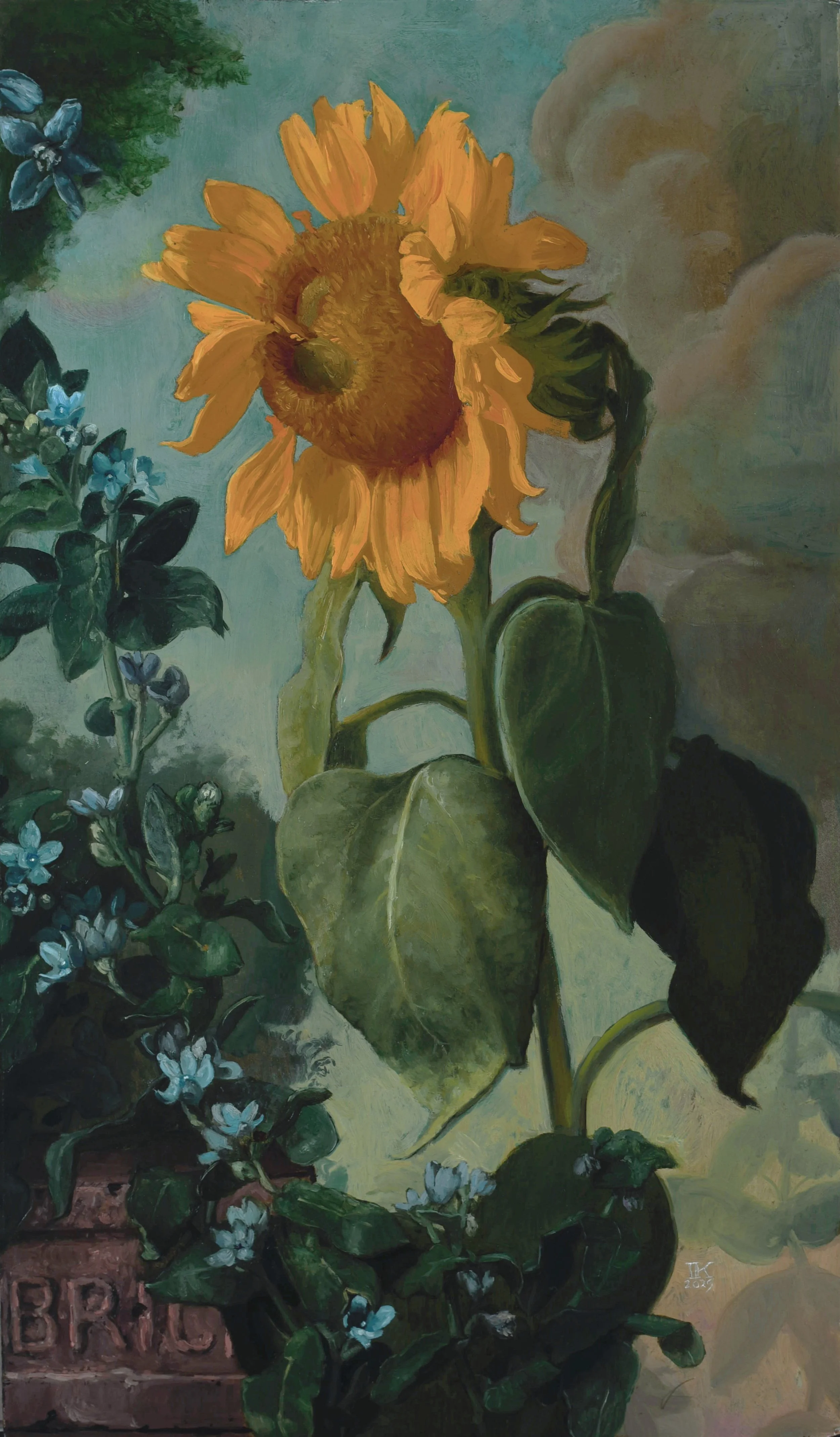 Double-Headed Sunflower Study • Oil on Panel • 9.5" x 16"
