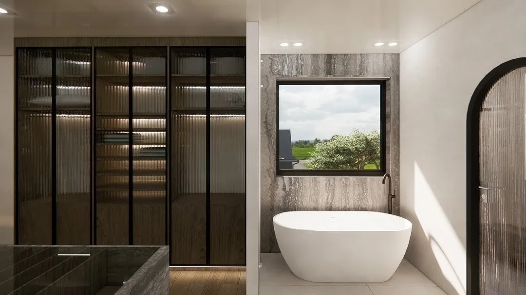 Project Lacey / 
Dark timbers and Silver Travertine stealing the show in this stunning home.