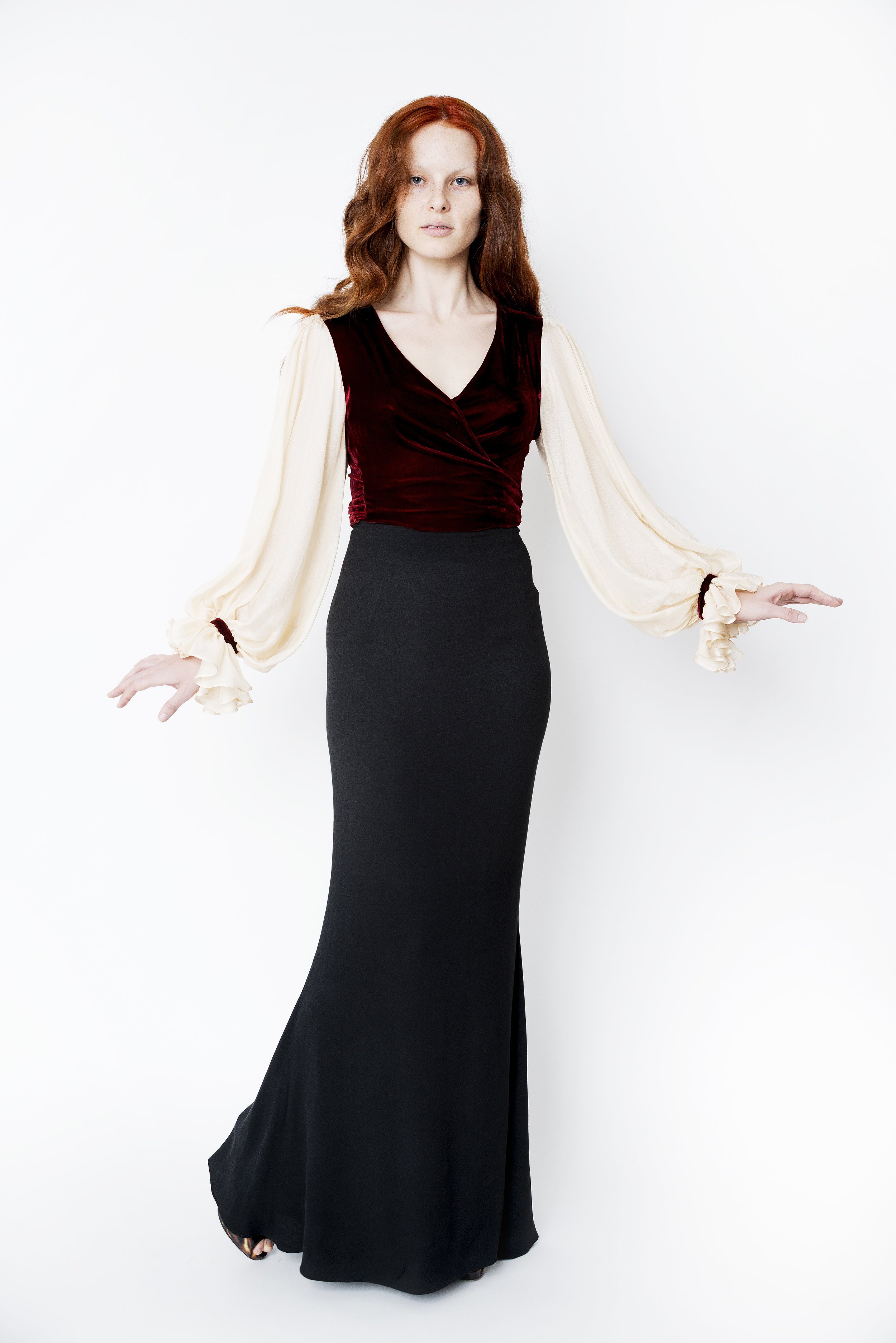 Bourbon Velvet and Gauze Wrap Top