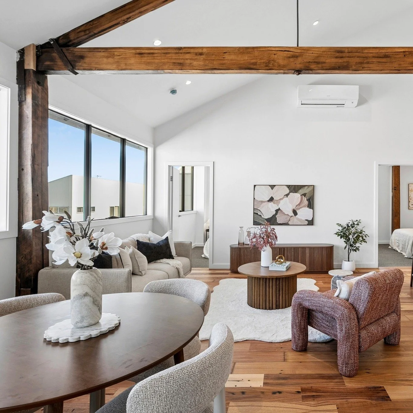 What a fun project to be a part of! Our styling pays homage to the warmth in the historic beams and flooring that are such a special part of the Bottleworks apartment redevelopment.