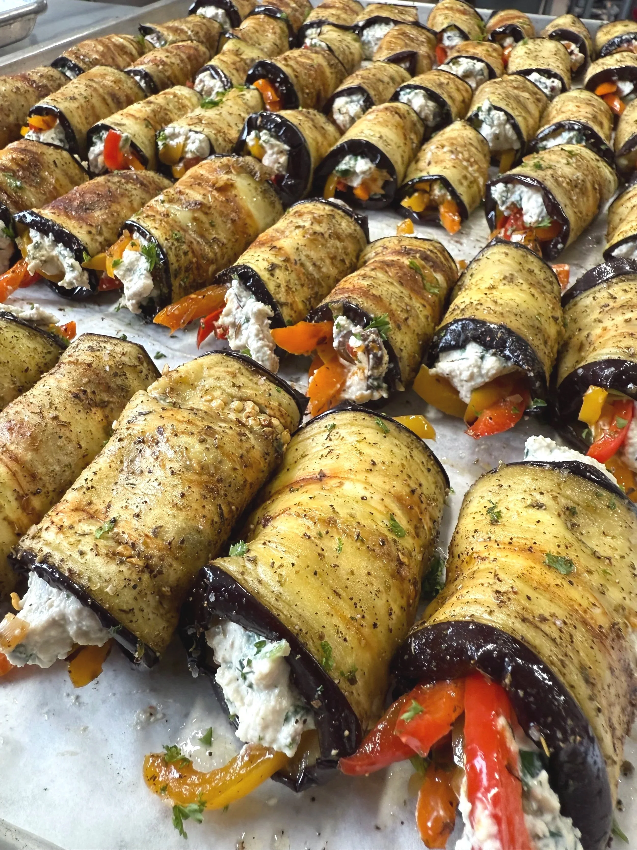 Vegan Eggplant Rollatini for Italian catering event in bend, oregon
