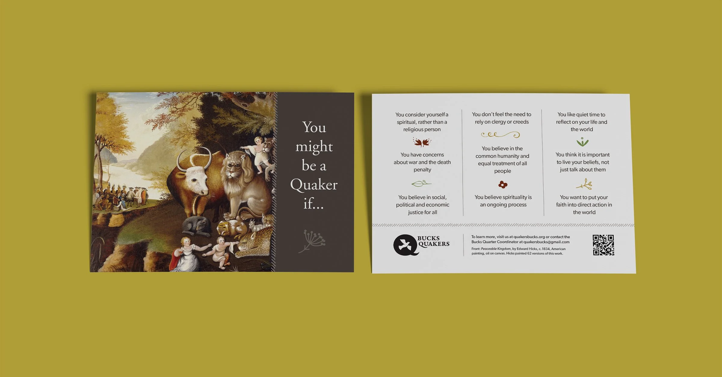 Front and back of outreach postcard for Bucks Quarter.