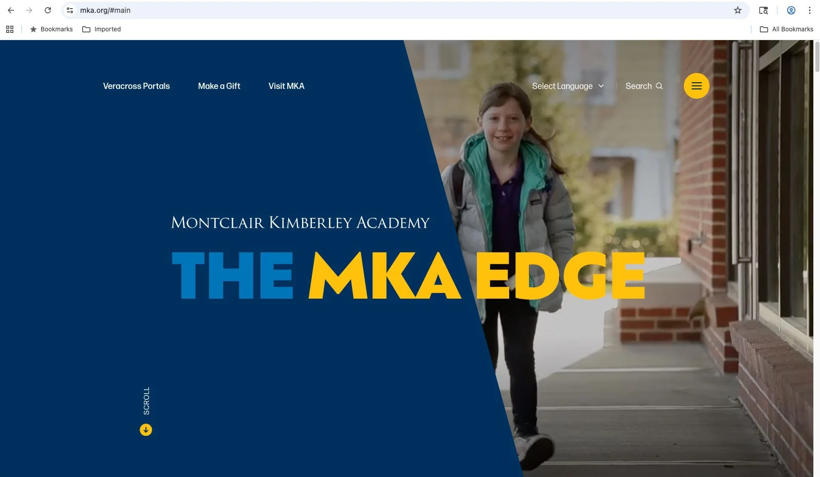 Website home page for Montclair Kimberley Academy featuring components designed by DiGiovine Design and Leapfrog Group.