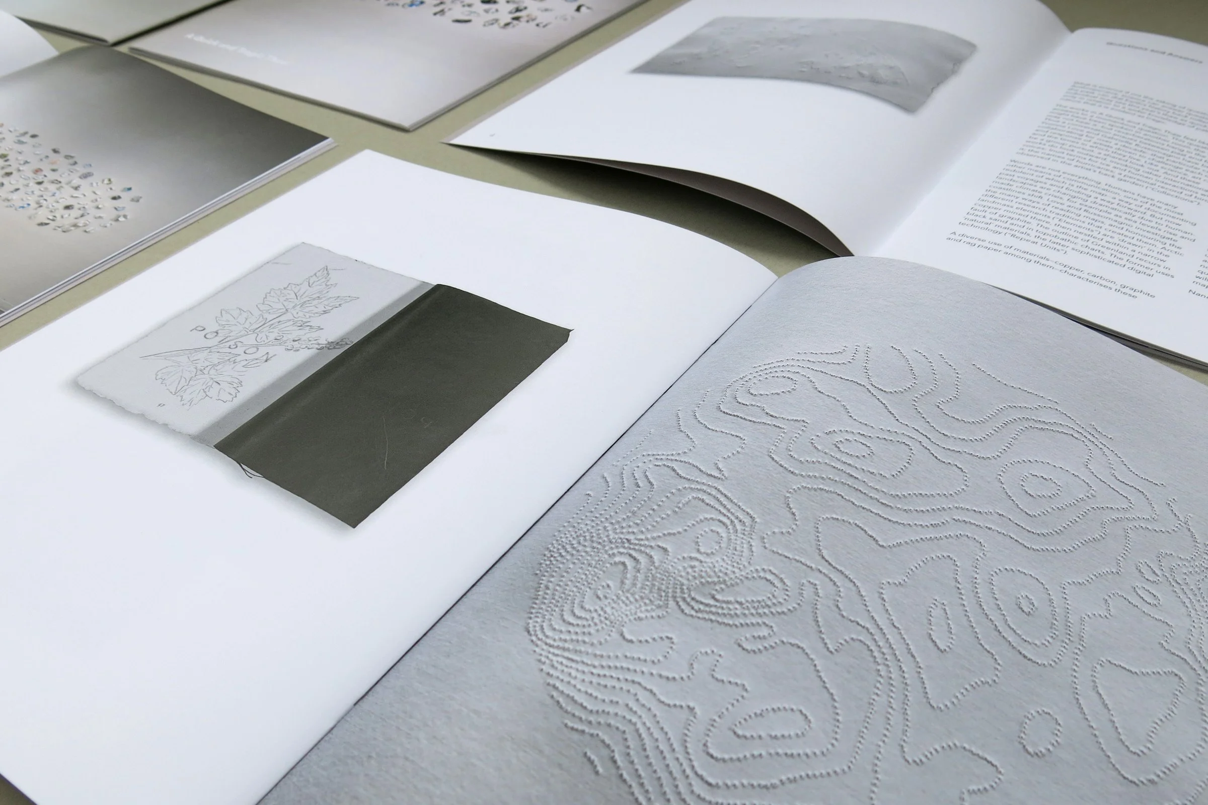 Interior spreads from catalog for UVA Ruffin Gallery show titled A Quick and Tragic Thaw. Artwork is by Yvonne Love and Gabrielle Russomagno of LR Collaborative.