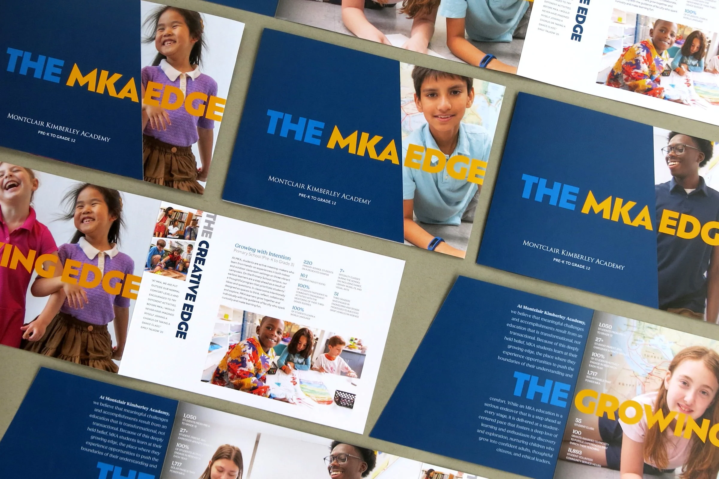 The MKA Edge searchpiece designed for Montclair Kimberley Academy featuring student images and large typography.