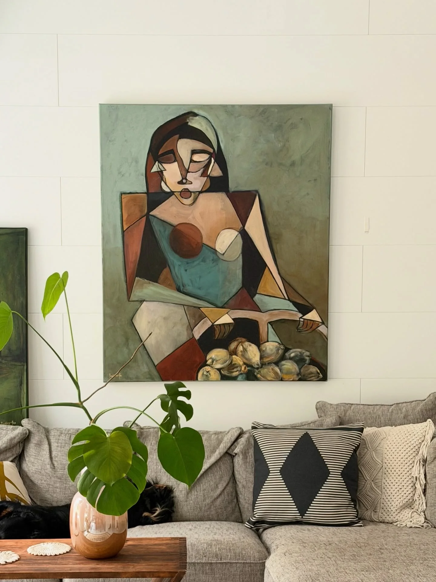 &ldquo;Not Your Average Picnic&rdquo; has been elevating our living room for a while, but it&rsquo;s also ready for its next home 🌱🍋 (Spot Topo&rsquo;s legs in the corner 😆🐶)

These are the final available works from my Siesta Society collection.