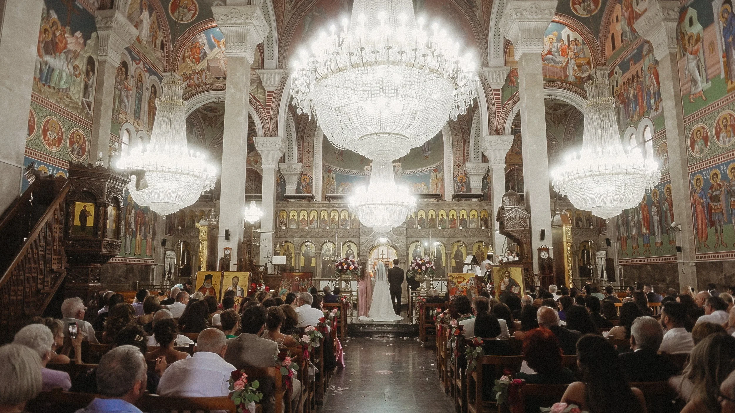 Constantinos and Christina during their Greek Orthodox wedding ceremony inside the church in Limassol