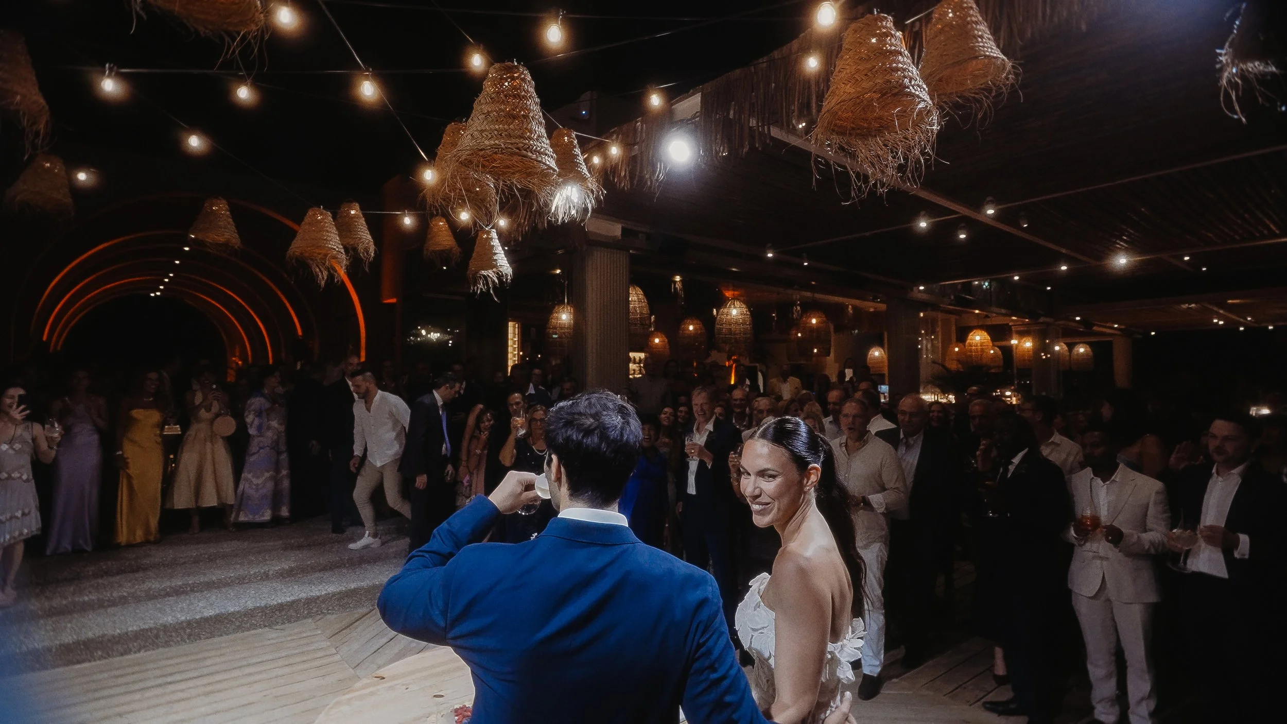 Bride and groom first dance at wedding reception, Captain's Cabin Lady's Mile Beach Limassol, Red Lens Films
