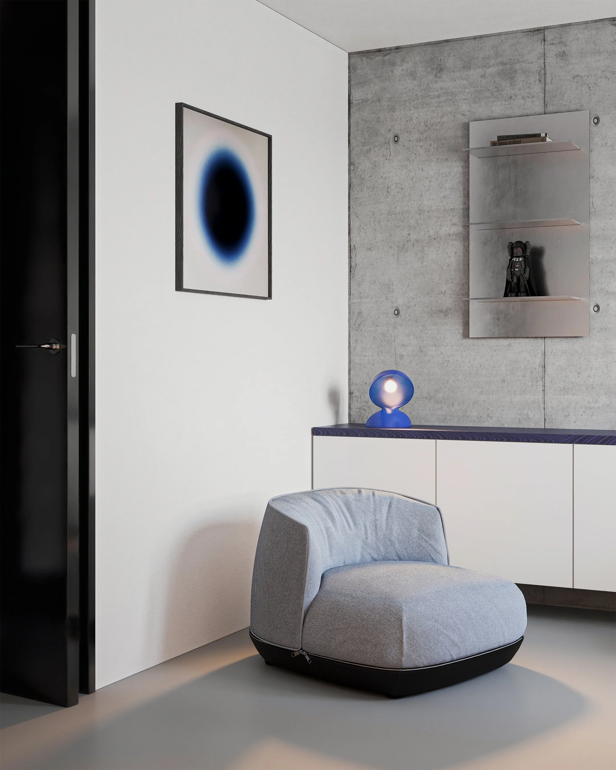 Projekt wnętrza w stylu minimalistycznym - mikrocement, stal, biel. EMTE studio, Bydgoszcz