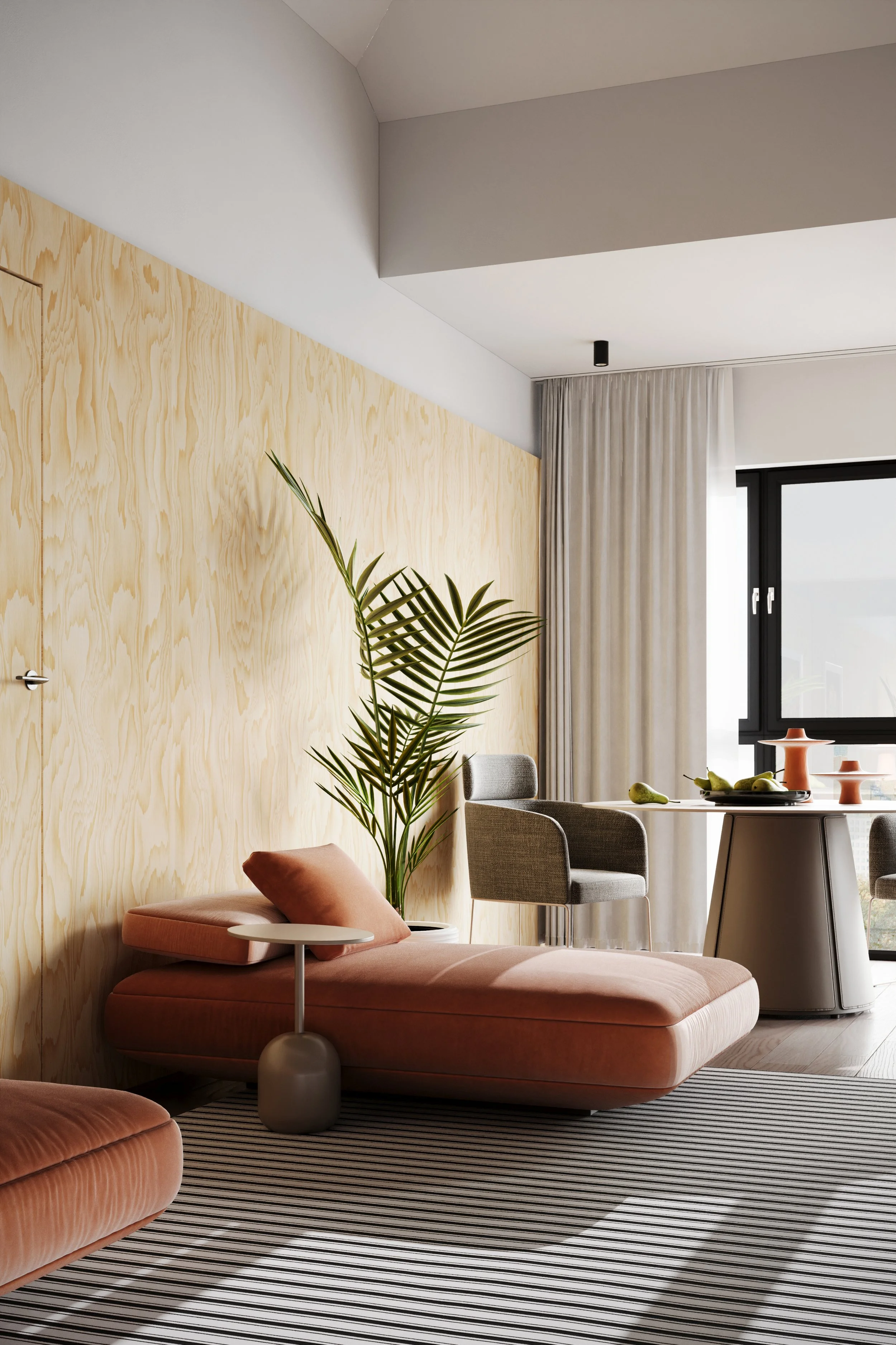 Projekt wnętrza w stylu minimalistycznym - biel, drewno. EMTE studio Bydgoszcz