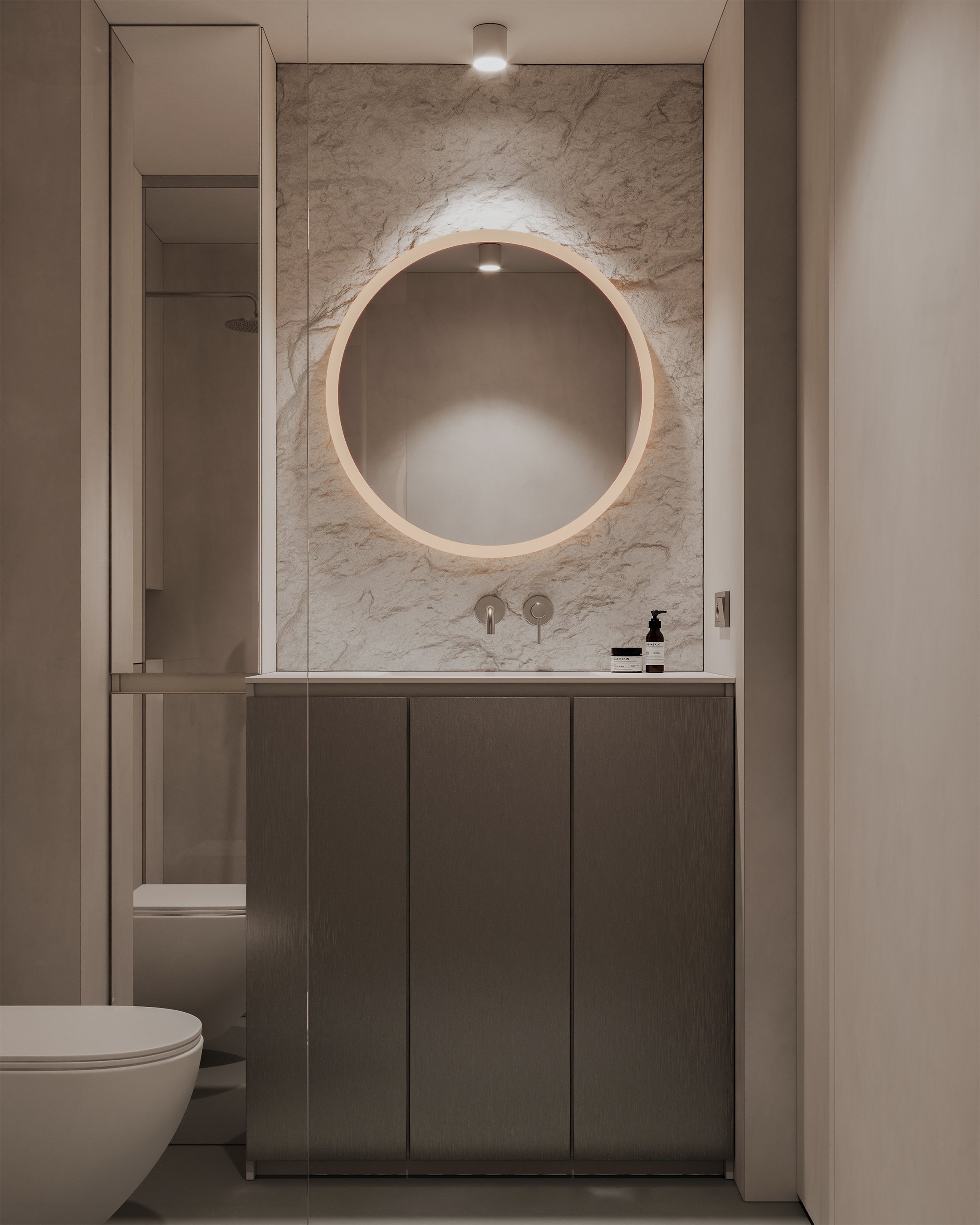 Projekt wnętrza w stylu minimalistycznym - mikrocement, stal, biel. EMTE studio, Bydgoszcz