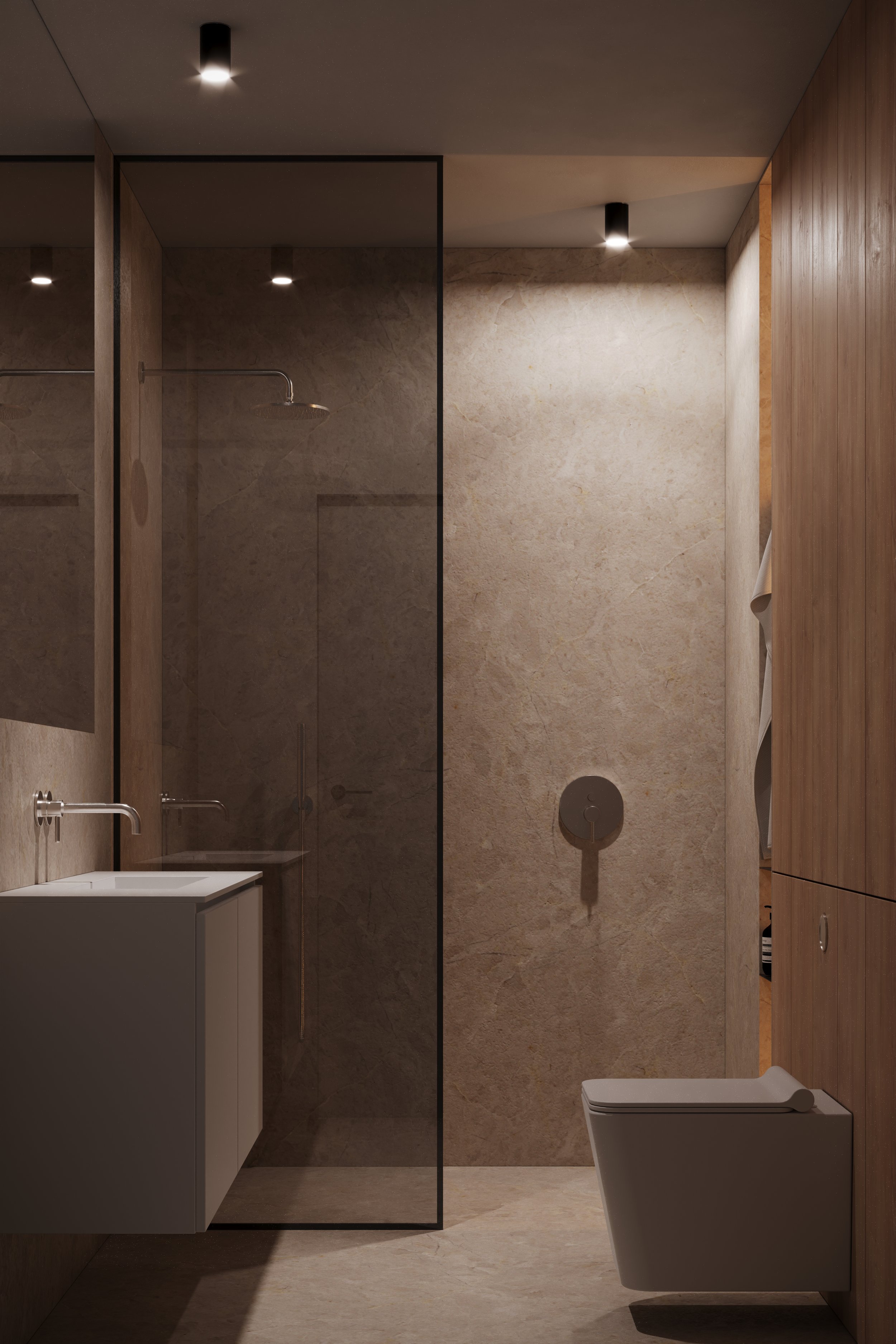 Projekt wnętrza w stylu minimalistycznym - biel, drewno. EMTE studio Bydgoszcz