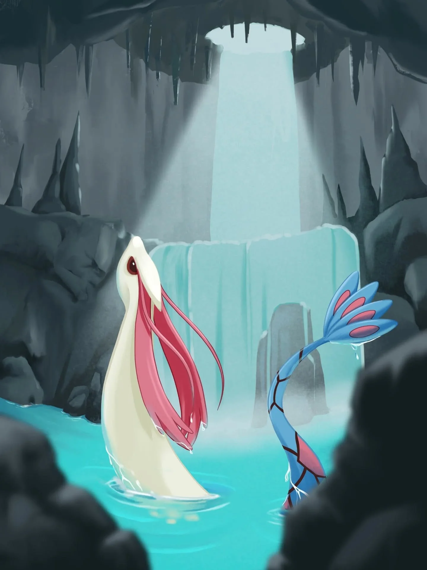 I did a redraw of one of my all time favorites from 2016 (--> swipe for the 2016 version) 

Milotic is such a gorgeous and elegant Pokemon. Love the design. Also I feel that the redrawn version is showing a bit of progress, but I still love the vi