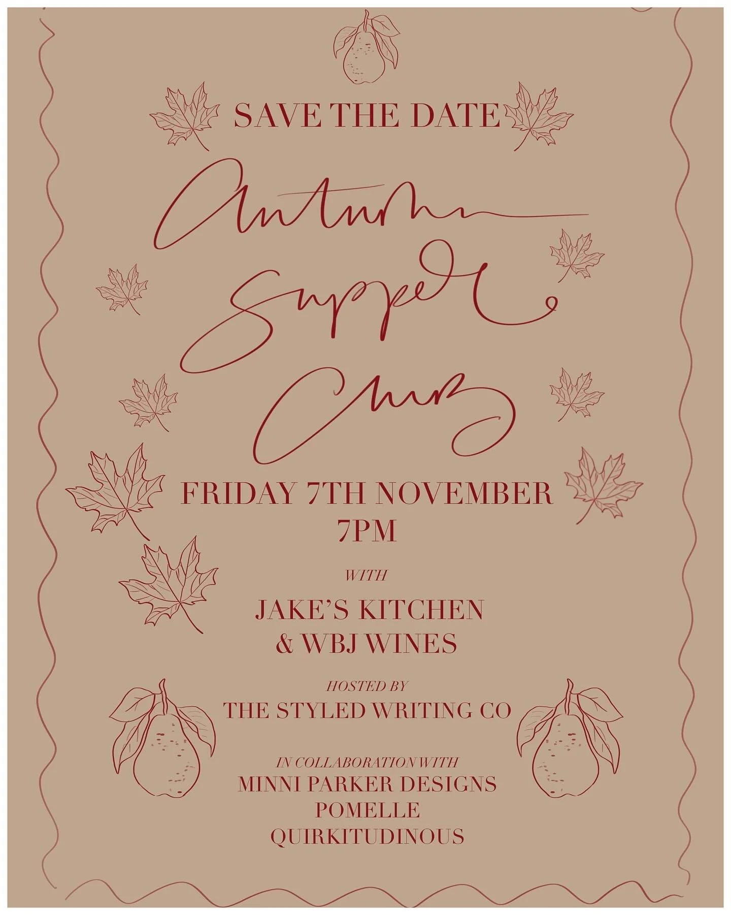 Just a few weeks to go until our Autumn Supper Club with @jakeskitchen cooking up a beautiful 4 course feast with delicious wines expertly paired by Ollie @wbjwine. Hosted by me in our old barn, I am delighted to be collaborating with the gorgeous Bu