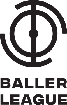 A black logo with a clock and the words 'Baller League' underneath.