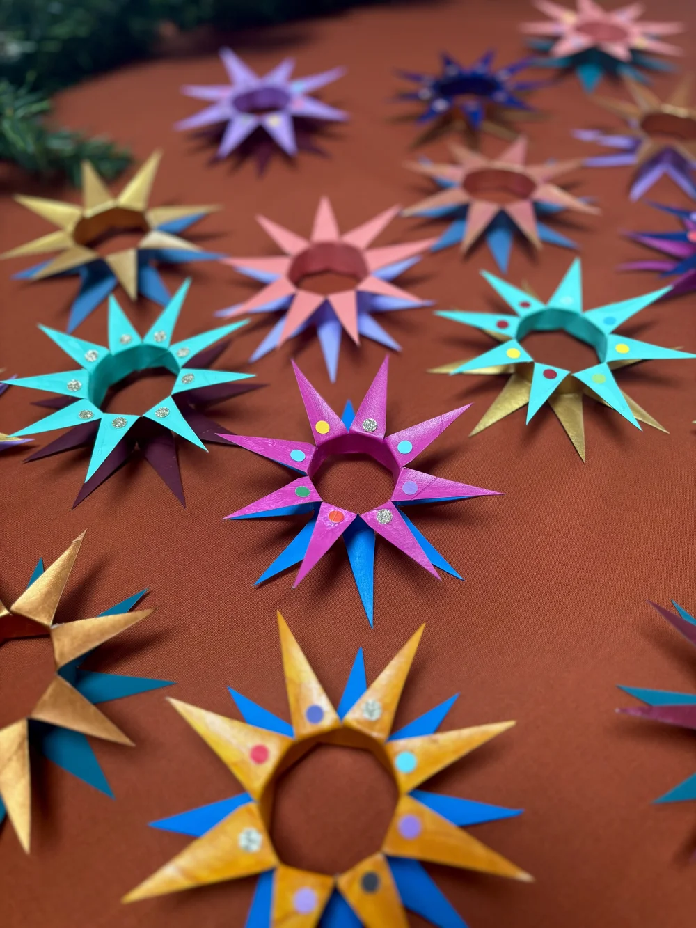 Colourful folded paper stars