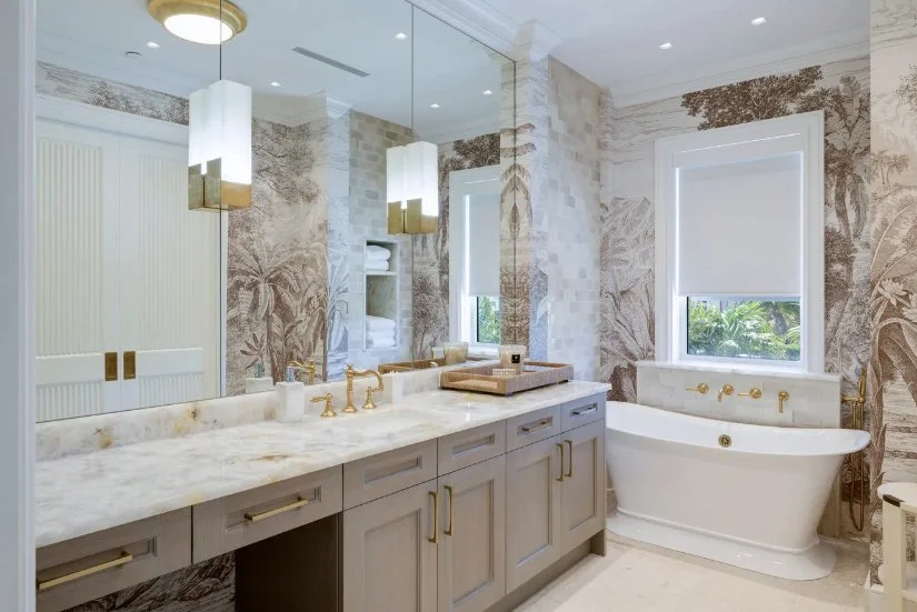 master bathroom tub wall covering fluted doors