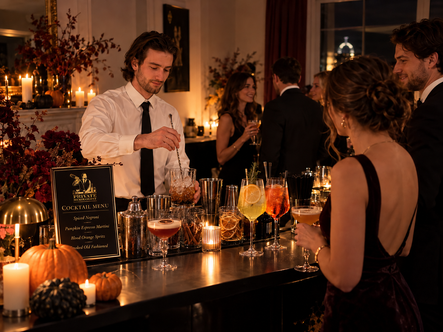 Halloween party cocktail bar hire creating an elegant and interactive experience at a London house party.