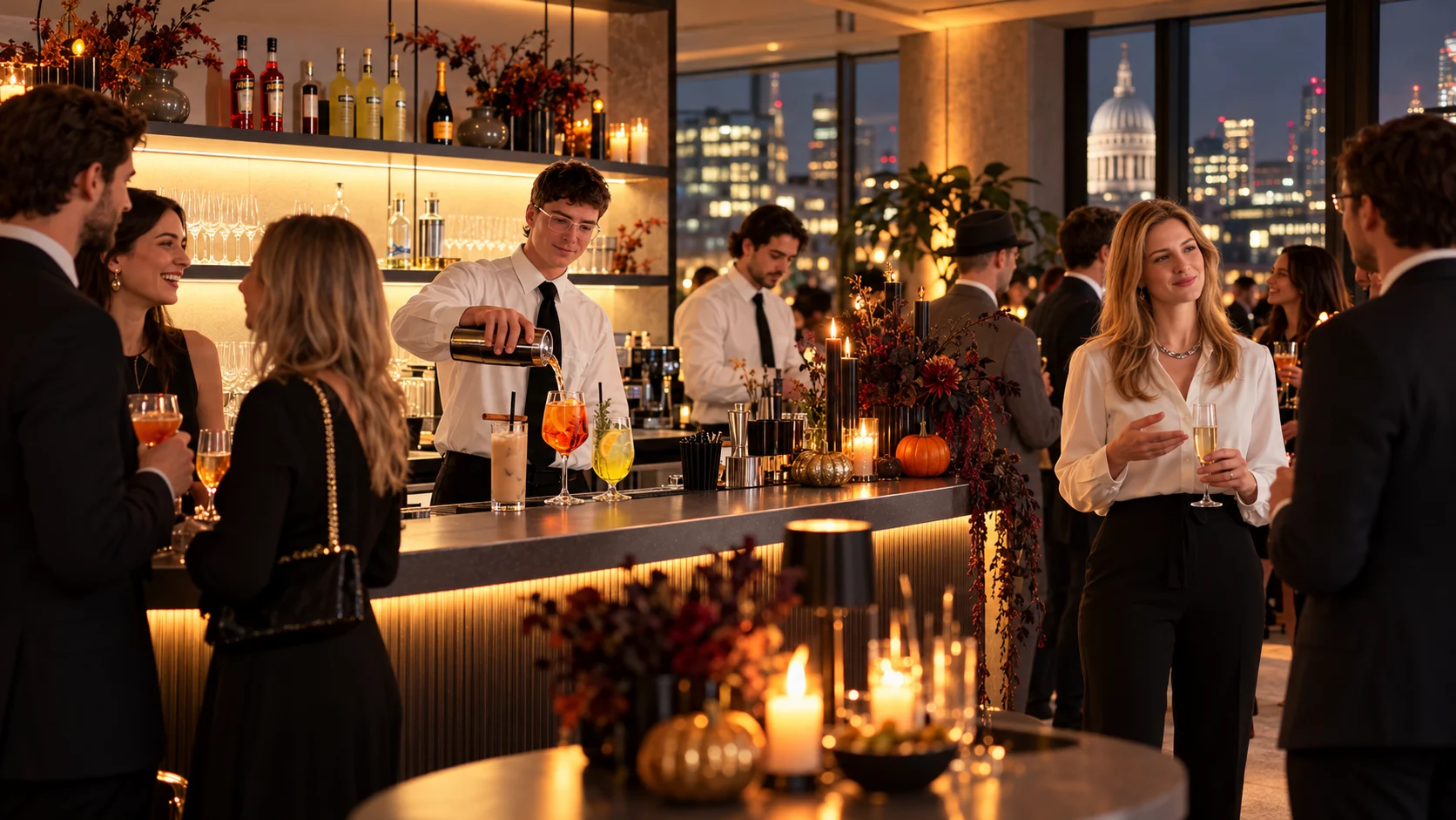 Stress-free corporate Halloween event in London with professional cocktail bar hire and elegant seasonal hospitality.
