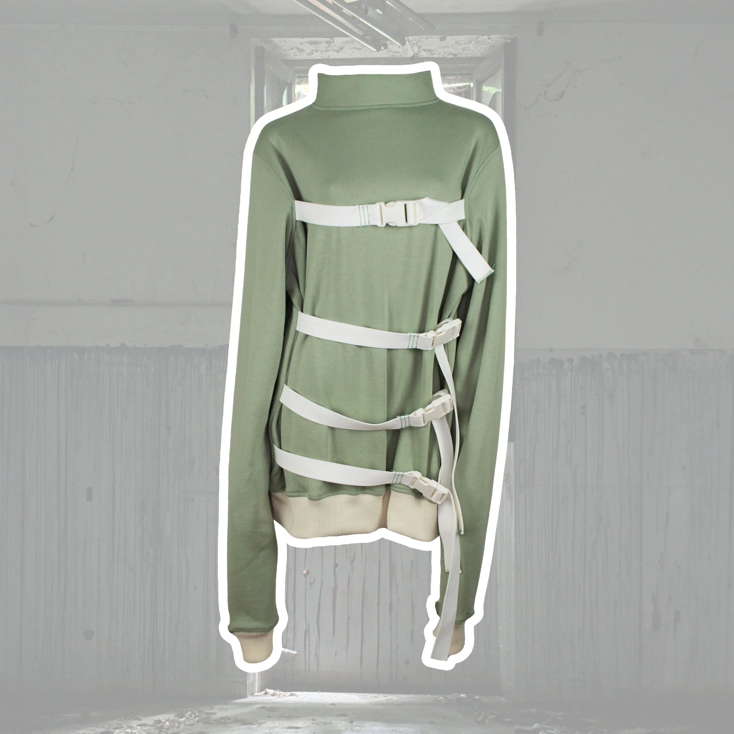 "Made To Escape" Green Stand-up Collar Sweatshirt