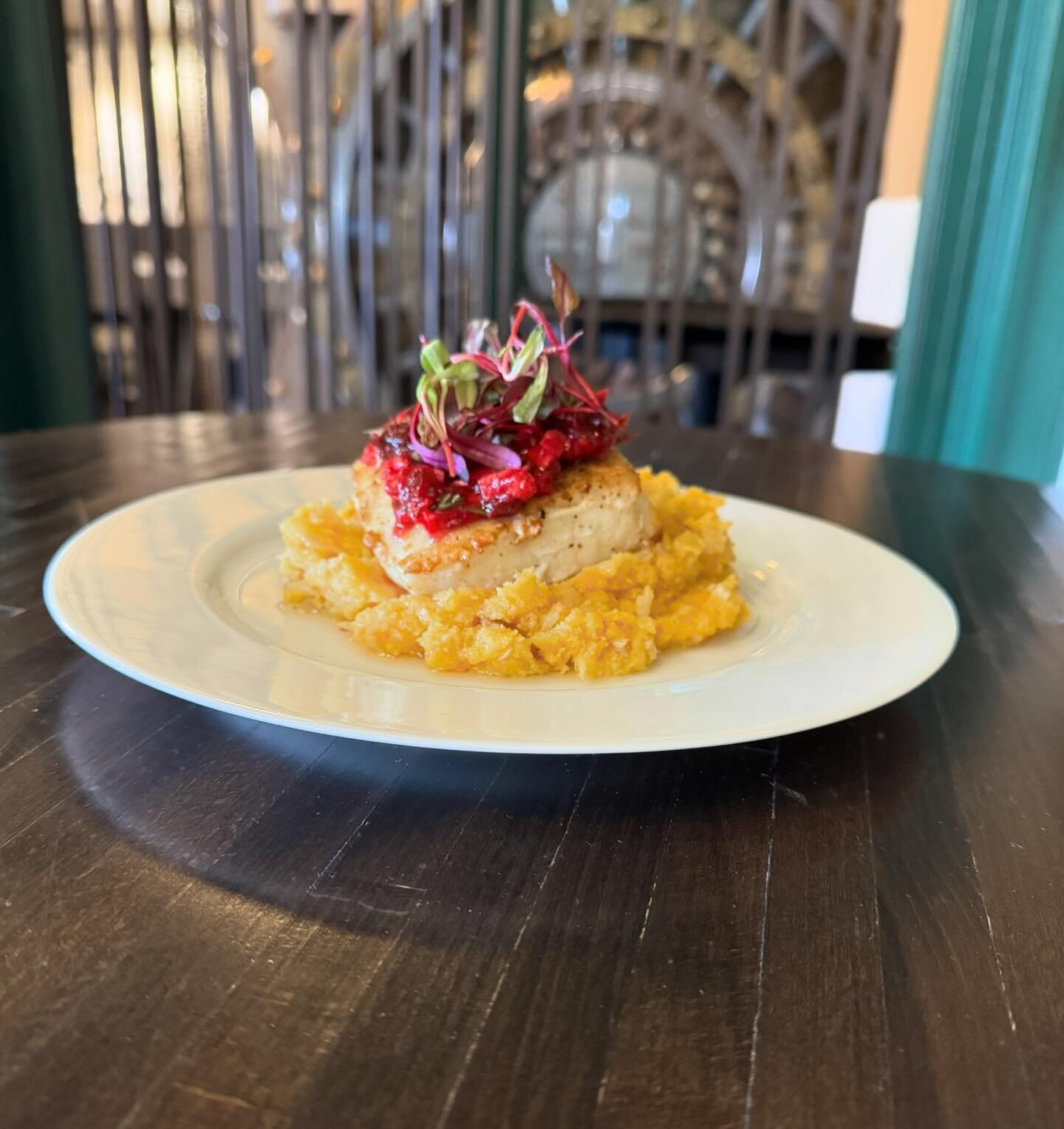 Pan-Seared Chilean Sea Bass with Butternut Squash Polenta and served with Cranberry Radish Salsa &hearts;️&hearts;️Valentine Dinner &hearts;️&hearts;️
