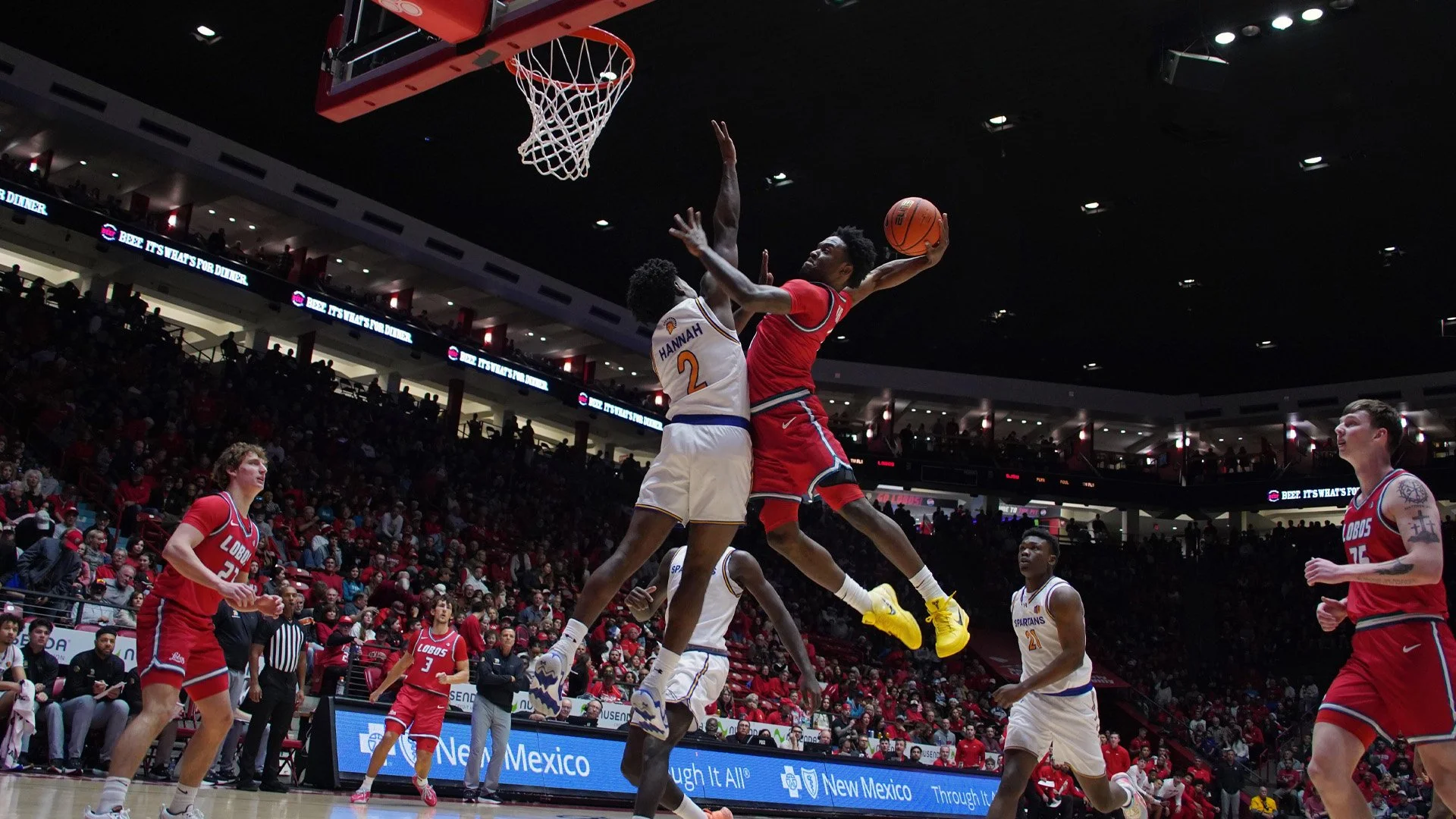 Deyton Albury goes up for a dunk