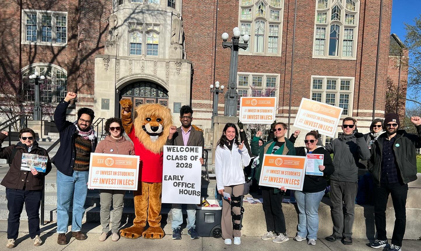 LEOs and allies got some practice picketing during the Campus Days event for accepted students and parents today! Lecturers are carefully considering a potential strike due to the lack of movement that we&rsquo;ve seen from admin for Flint and Dearbo